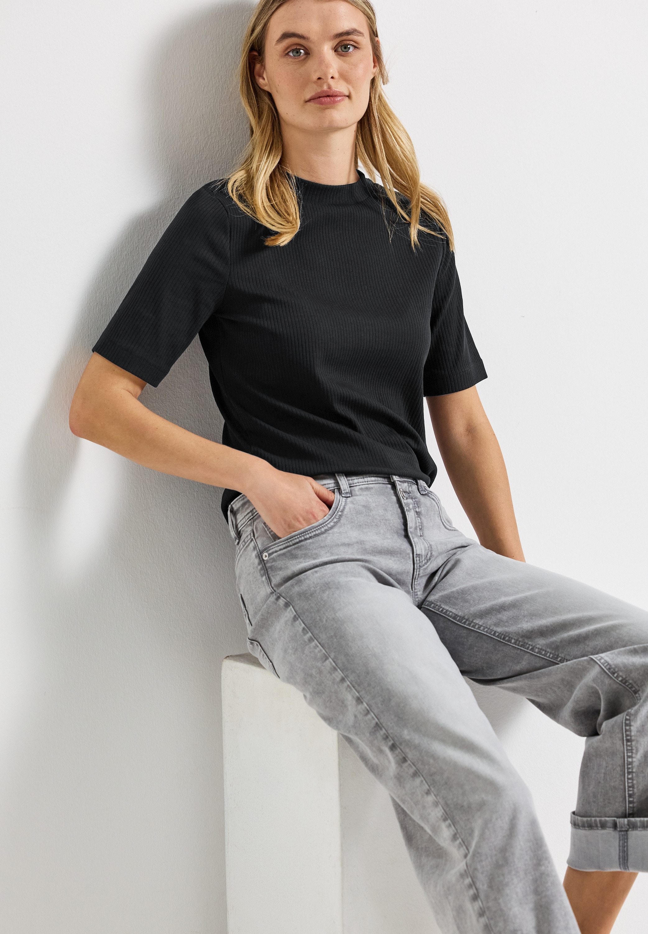 STREET ONE T-Shirt, mit Rippstruktur, Sommershirt