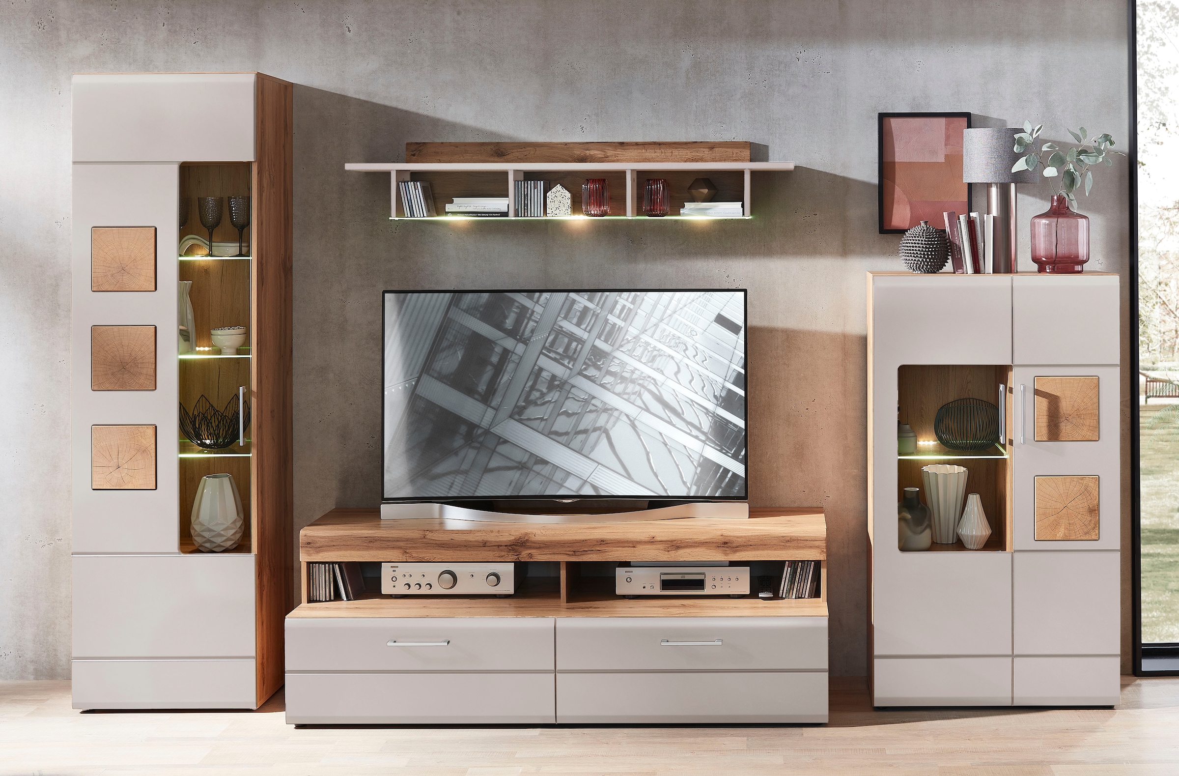 Innostyle Wohnwand »Wohnwand SINFONIE, 340/209/52 cm BxHxT« 4 Stk. tlg.