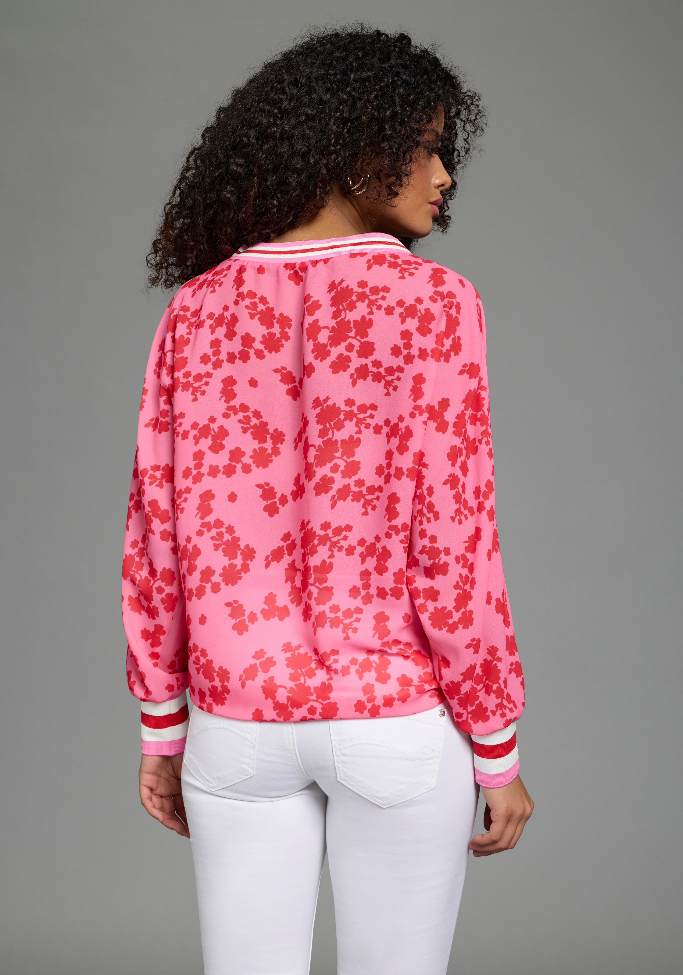 Laura Scott Chiffonbluse leicht transparent, mit Fledermaus-Ärmeln, und V-Ausschnitt