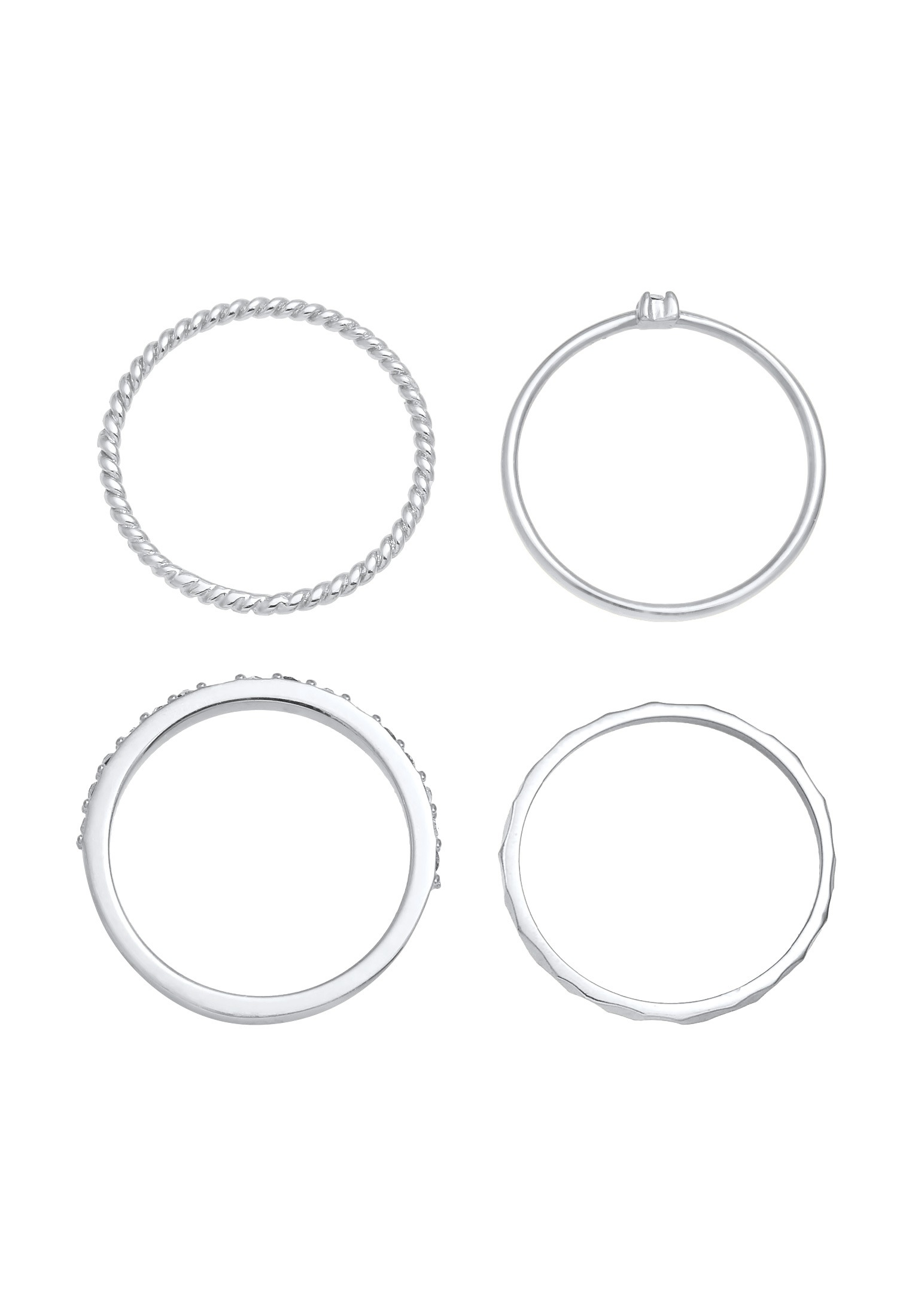 Elli Ring-Set »Ring Kristalle Stapelring Gedreht 4er Set 925 Silber«
