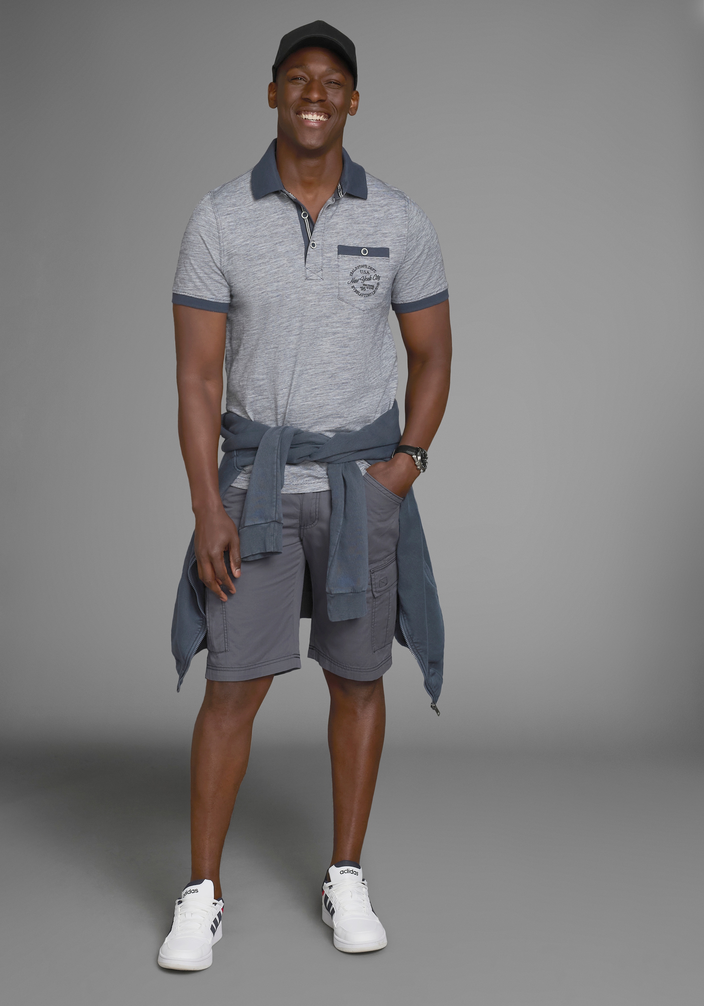 Man's World Poloshirt, Kurzarm, Regular Fit, melierte Struktur, Rundhalsausschnitt