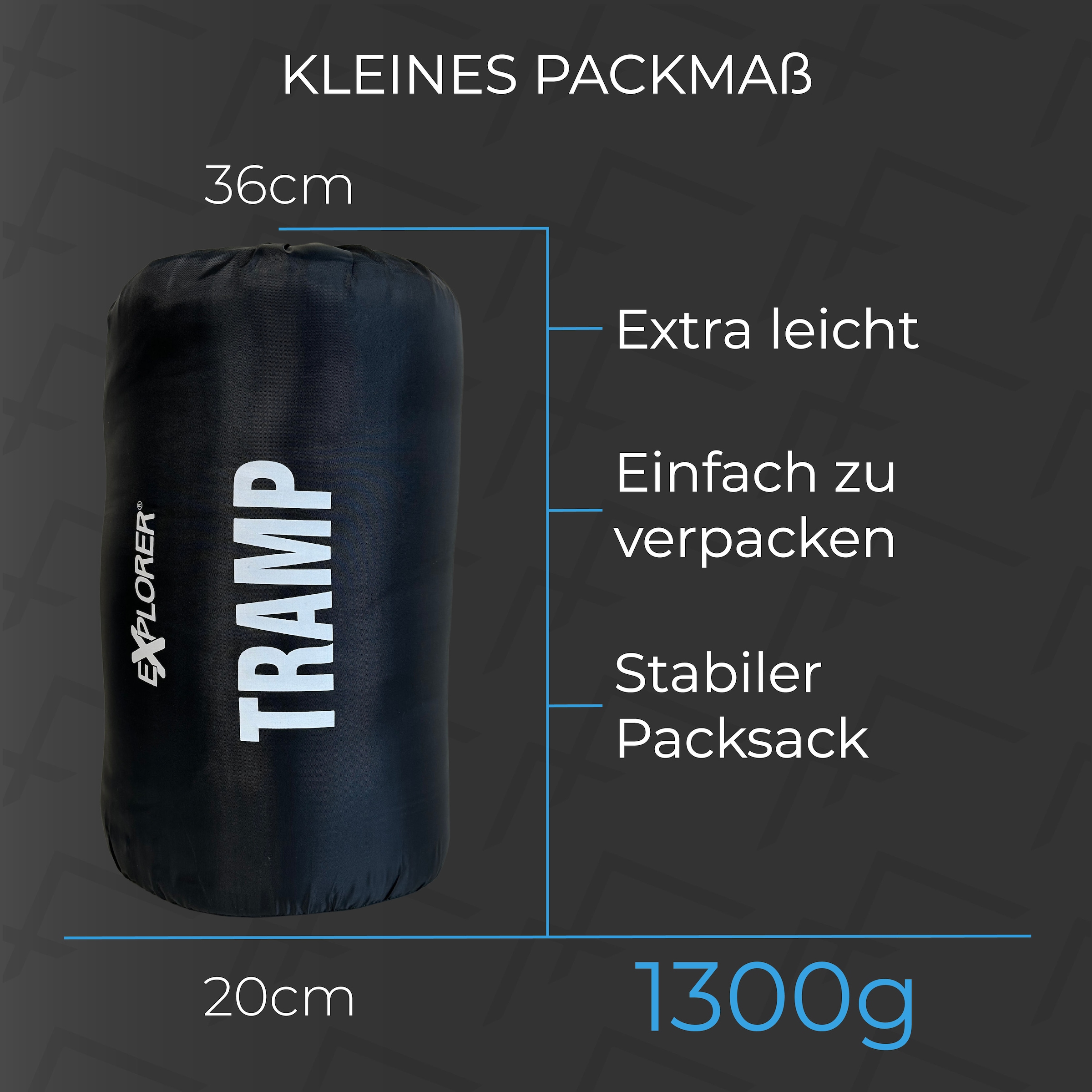 EXPLORER Mumienschlafsack »TRAMP Camping Schlafsack 230x80x55cm Outdoor«, (+9°C bis -9°C warm Frühling/Sommer/Herbst Reise Festival), kombinierbar leicht 1300g