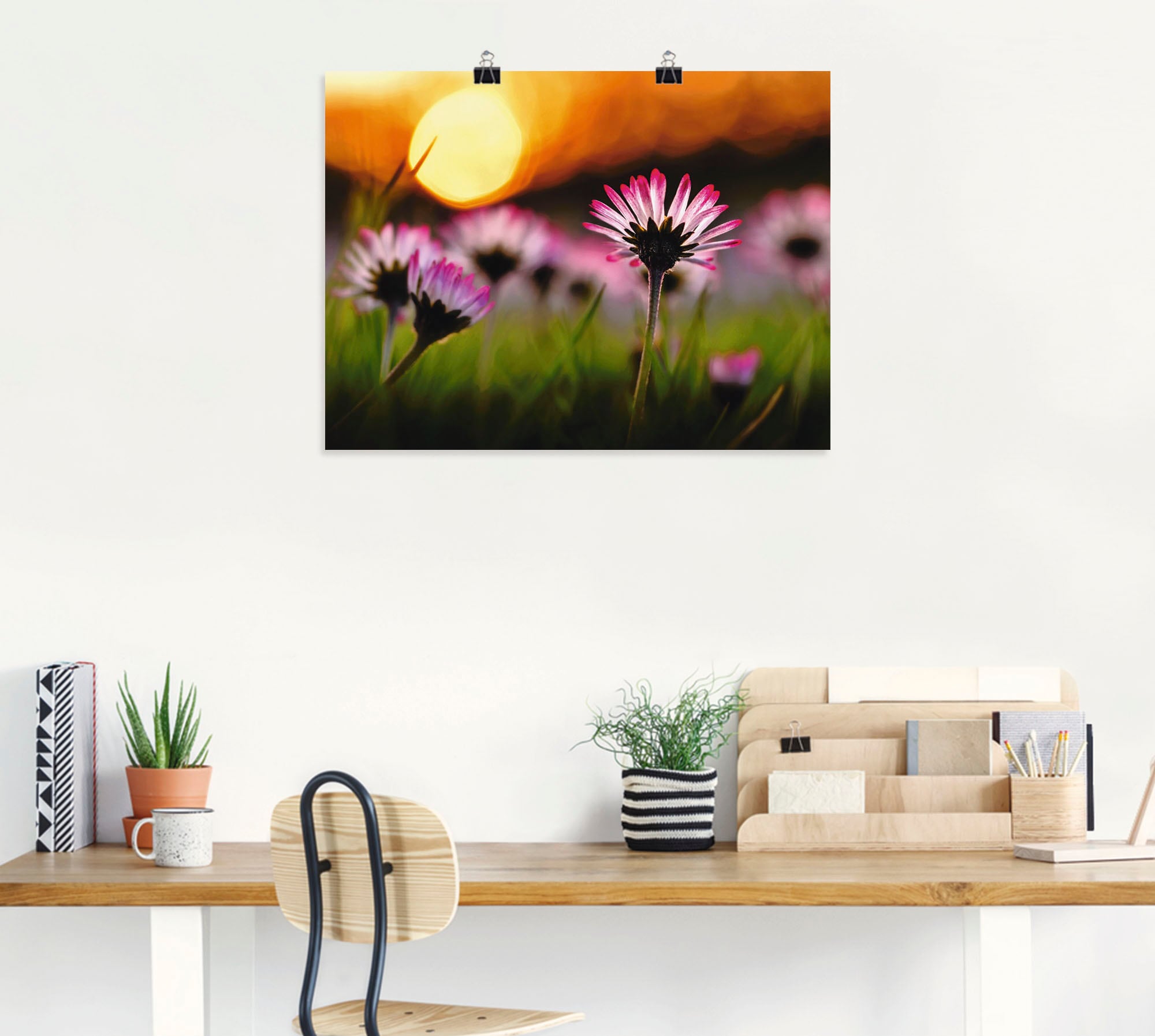 Artland Poster »Gänseblümchen im Sonnenuntergang«, Blumenwiese, (1 St.), als Alubild, Leinwandbild, Wandaufkleber oder Poster in versch. Größen