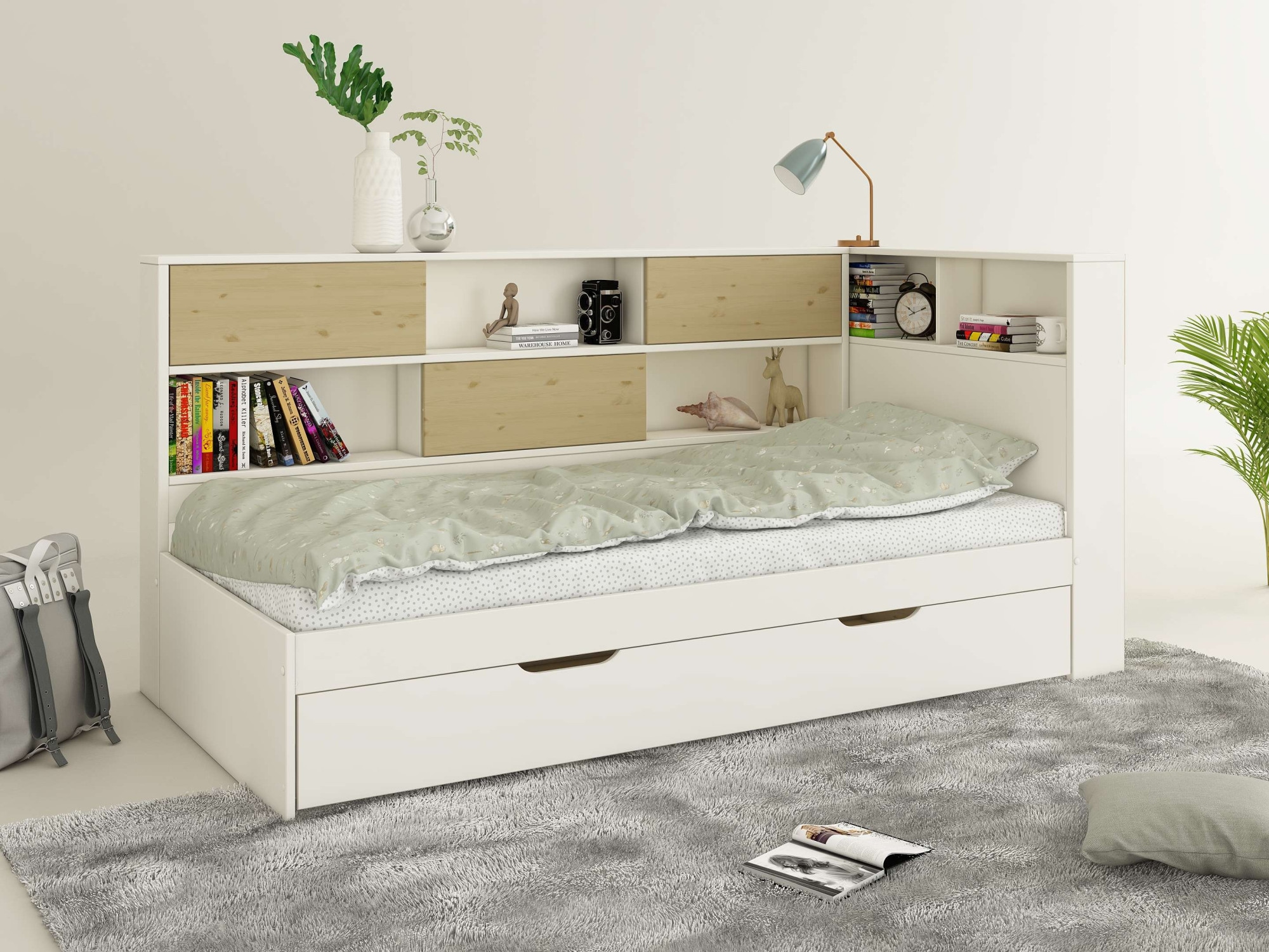Home affaire Stauraumbett »Amance, Massivholz mit MDF, stabil und langlebig, viel Stauraum«, (Außenmaße B/T/H: 110,2/220,1/106,9 cm), FSC® zertifiziert, inklusive Lattenrost, Made in EU