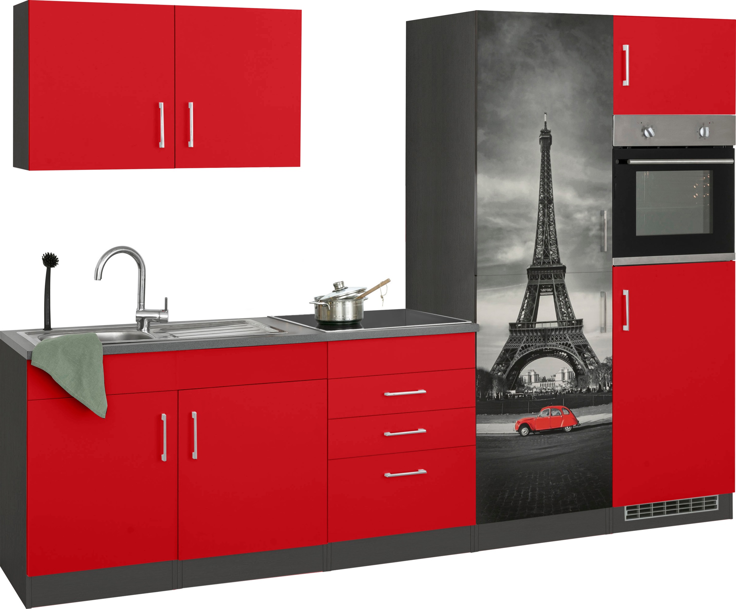KOCHSTATION Küchenzeile »KS-Paris – Küchen mit einzigartigen Fotomotiven auf den Fronten« Breite 280 cm, wahlweise mit E-Geräten und Induktion