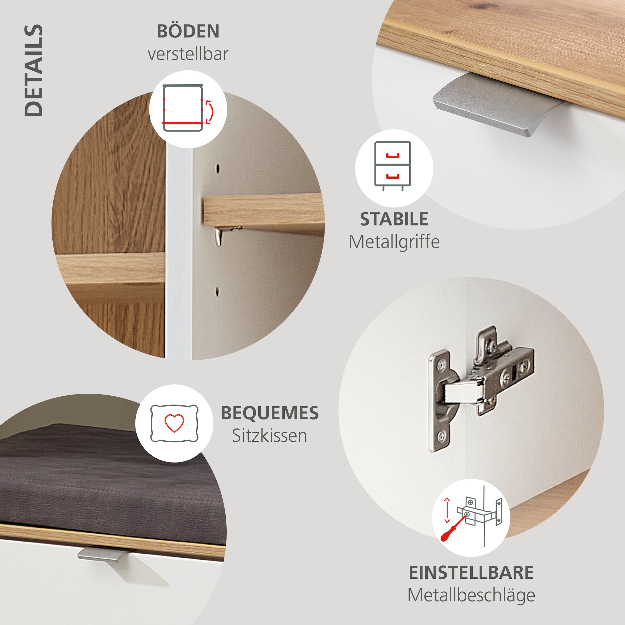 Innostyle Schuhschrank »Bari Schuhbank inkl. Sitzkissen, BxHxT 78x50x38 cm«, (1 St.), 1 türig, 4 Fächer, Softclose, ABS Kantenschutz