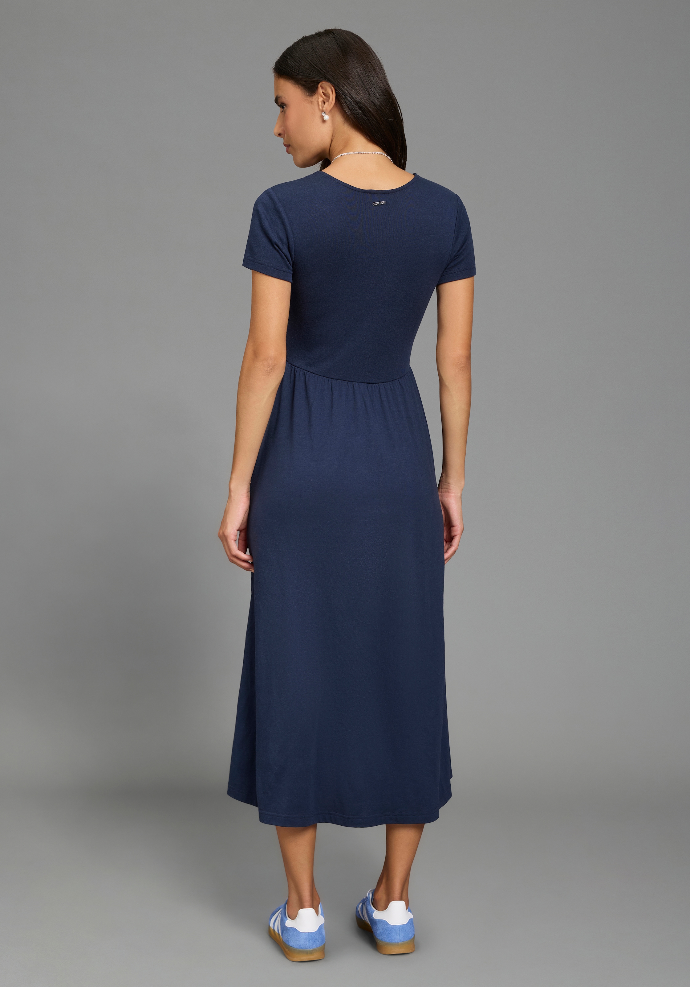 Laura Scott Midikleid wadenlanger Schnitt, aus Baumwolle und Modal, Kurzarm, figurbetont