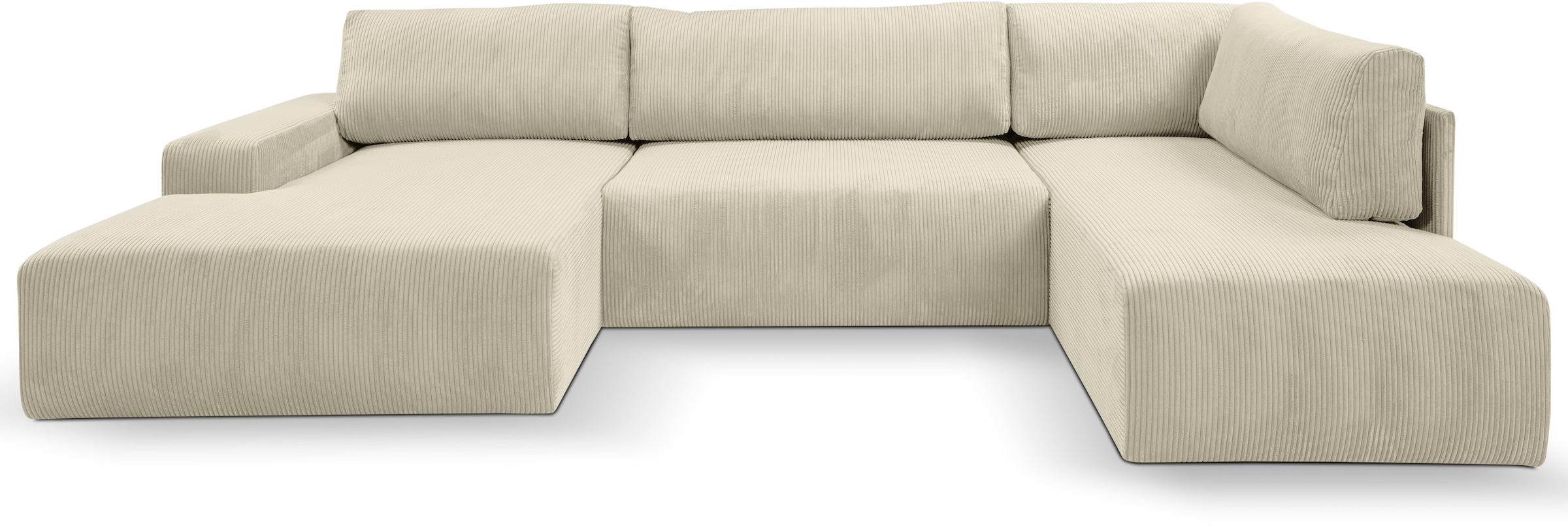 WERK2 Wohnlandschaft »Rotterdam-U, U-Form, in kuschelweichem Cord oder Breitcord« Design Sofa mit Schlaffunktion & Bettkasten, Cord, Natur