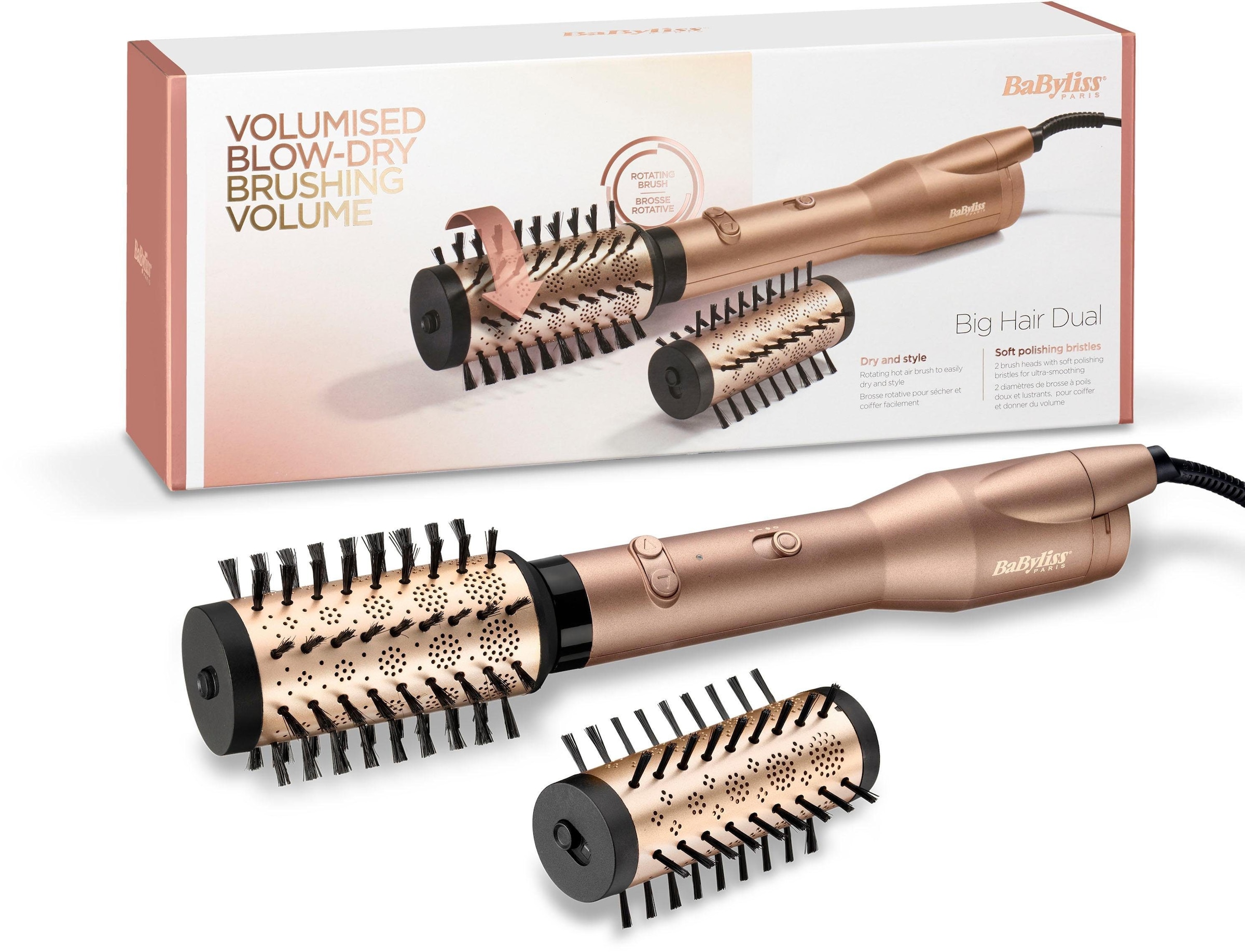 BaByliss Warmluftbürste Big »AS952E OTTO Dual«, 2 Hair Aufsätzen bei 2 Aufsätze}, Warmluftbürste mit rotierende