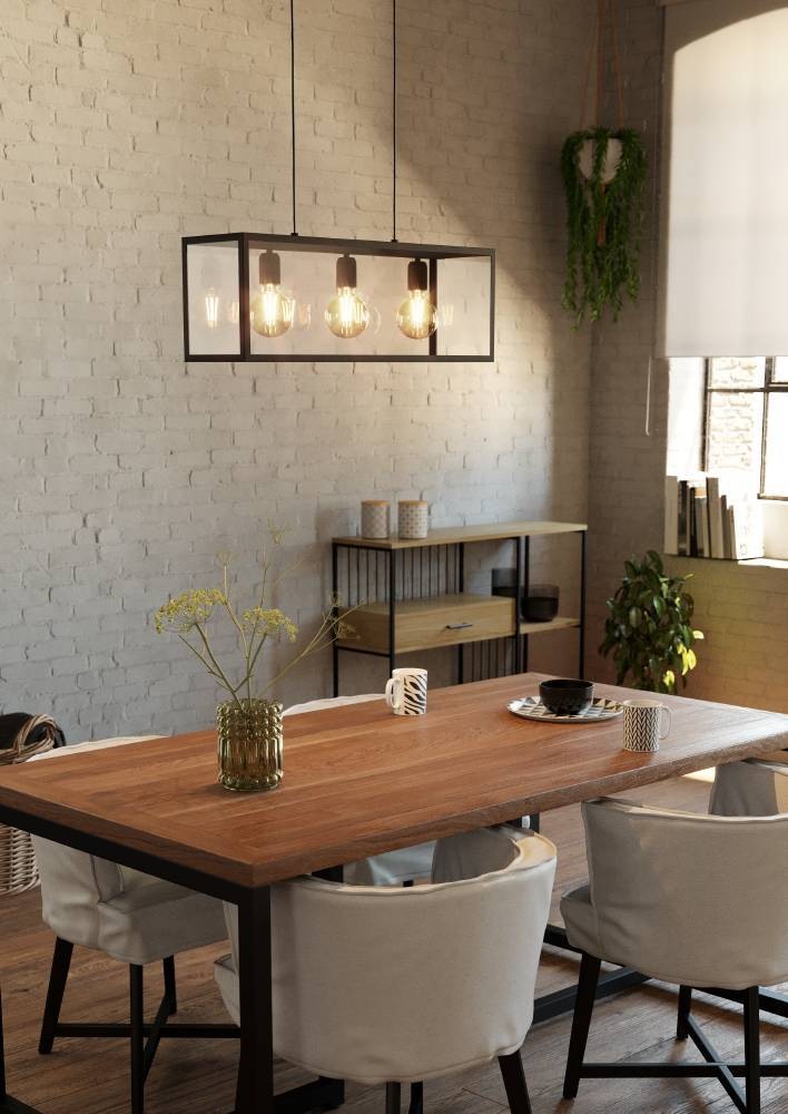 EGLO Hängeleuchte »CHARTERHOUSE« E27 1 Stk. Pendelleuchte, Hängeleuchte aus Stahl in Schwarz, Glas: klar, E27