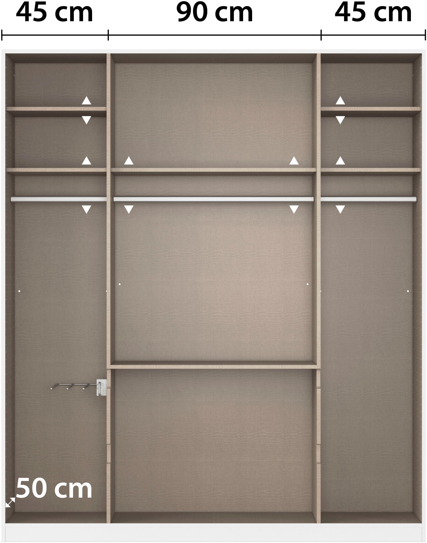 rauch Drehtürenschrank »Schrank Garderobe MAINZ Breiten 91/136/181/226/271/315/360, Höhe 210cm« 3 verschiedene Ausstattungen BASIC/CLASSIC/PREMIUM (inkl. SOFT-CLOSE),  grifflose Front, Außentüren mit Push-to-Open Funktion MADE IN GERMANY