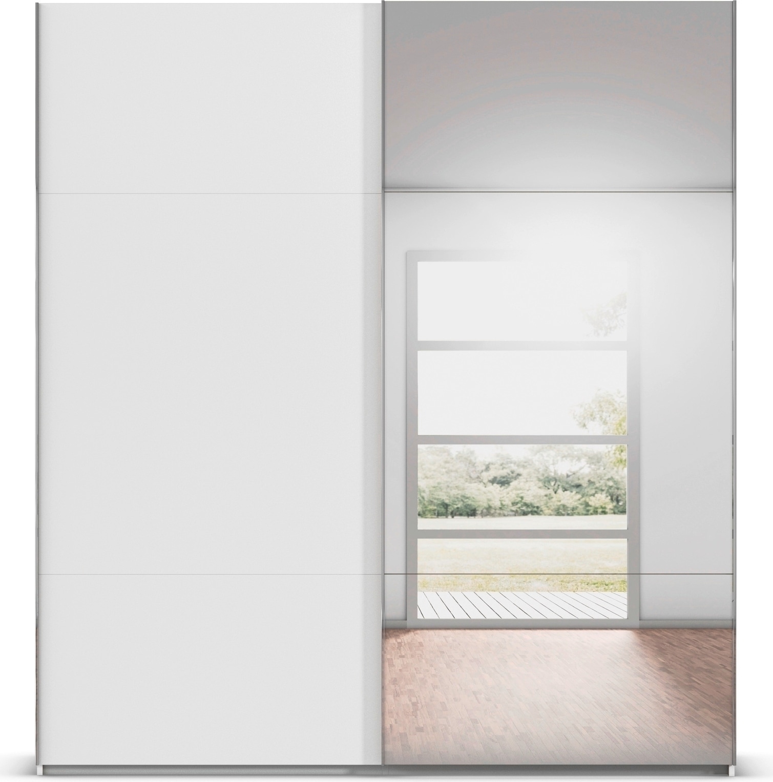 rauch Schwebetürenschrank »Kleiderschrank Schrank Garderobe Schlafzimmerschrank CONTIDO«, (in 3 verschiedenen Ausstattungen BASIC/CLASSIC/PREMIUM), aus hochwertigem Material in 6 Breiten 2 Griff-Farben MADE IN GERMANY