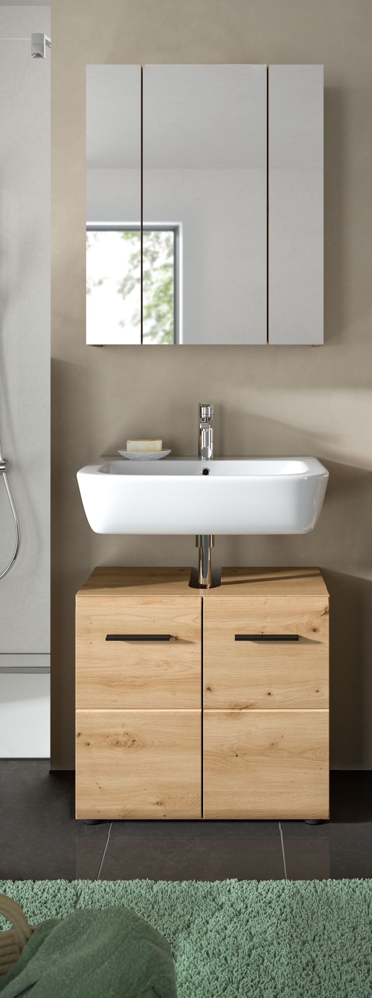 INOSIGN Badmöbel-Set »FLORENZ, TOPSELLER!, 2-teilige Badkombination, hochwertige MDF-Front« Set, bestehend aus: 1 Waschbeckenunterschrank, 1 Spiegelschrank, 2 Stk. tlg.