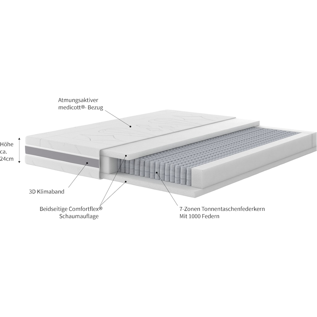 Malie Taschenfederkernmatratze »TFK 1000 Medicott«, 24 cm hoch, 1000 Federn, (1 St.)