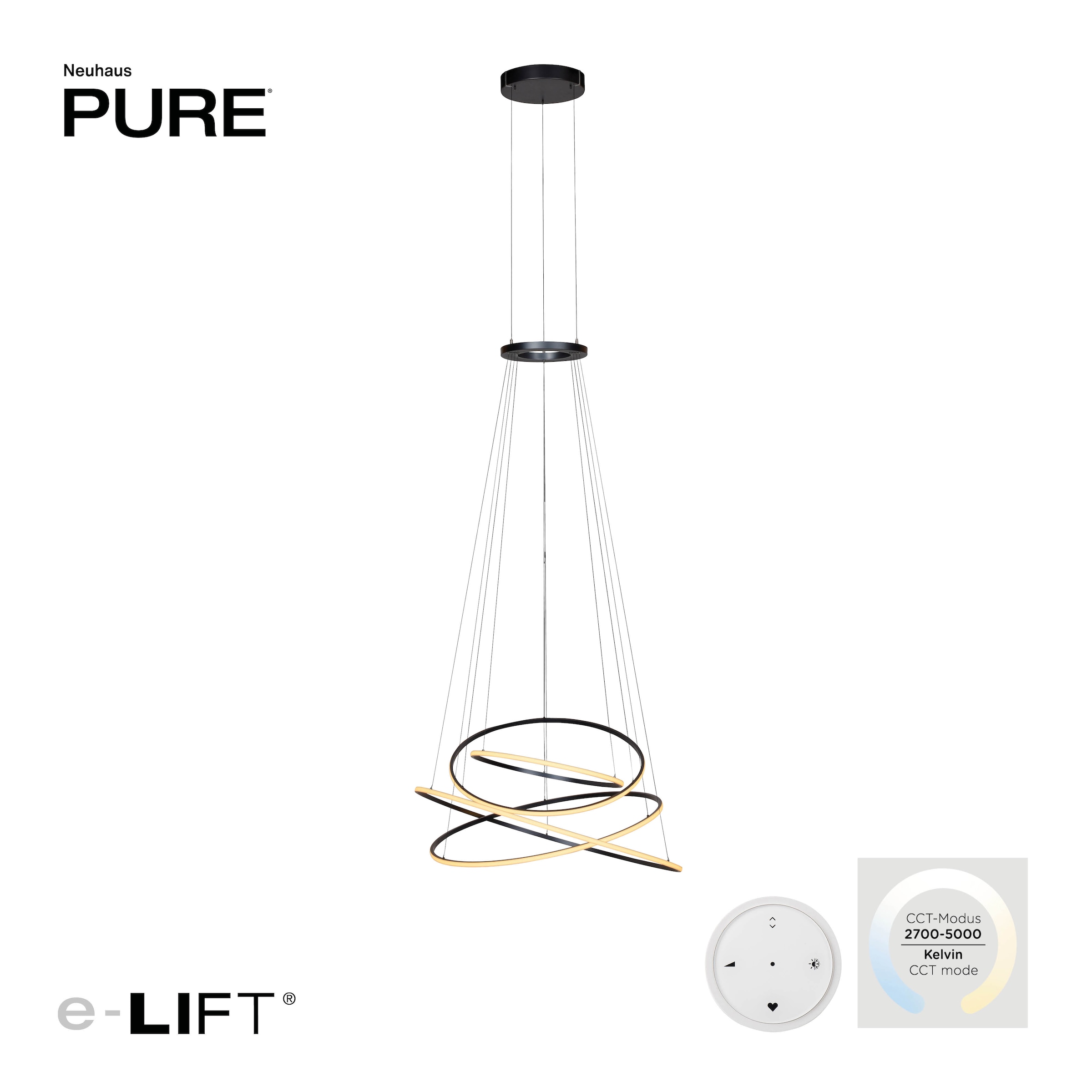 Neuhaus PURE LED Pendelleuchte »PURE E-Flying Rings« LED-Board 1 Stk. warmweiß - kaltweiß e-LIFT® Funktion, CCT, dimmbar über Fernbedienung