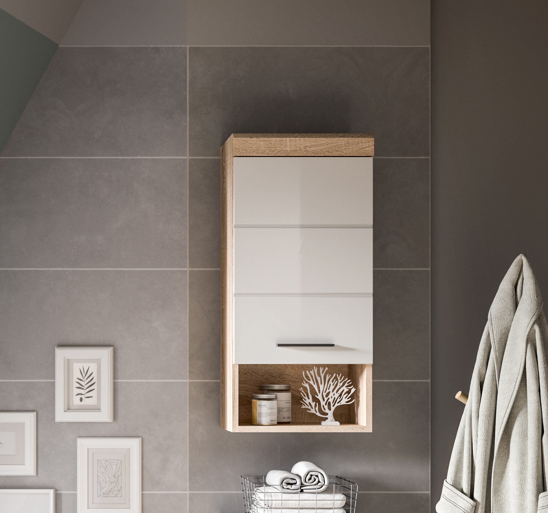 INOSIGN Hängeschrank »Siena, Breite 37cm, 1 Tür, 1 offenes Fächer, 1 Einlegeboden, MDF-Front«, (1 St.), in verschiedenen Farben erhältlich, Badmöbel, Badschrank, Schrank, Bad