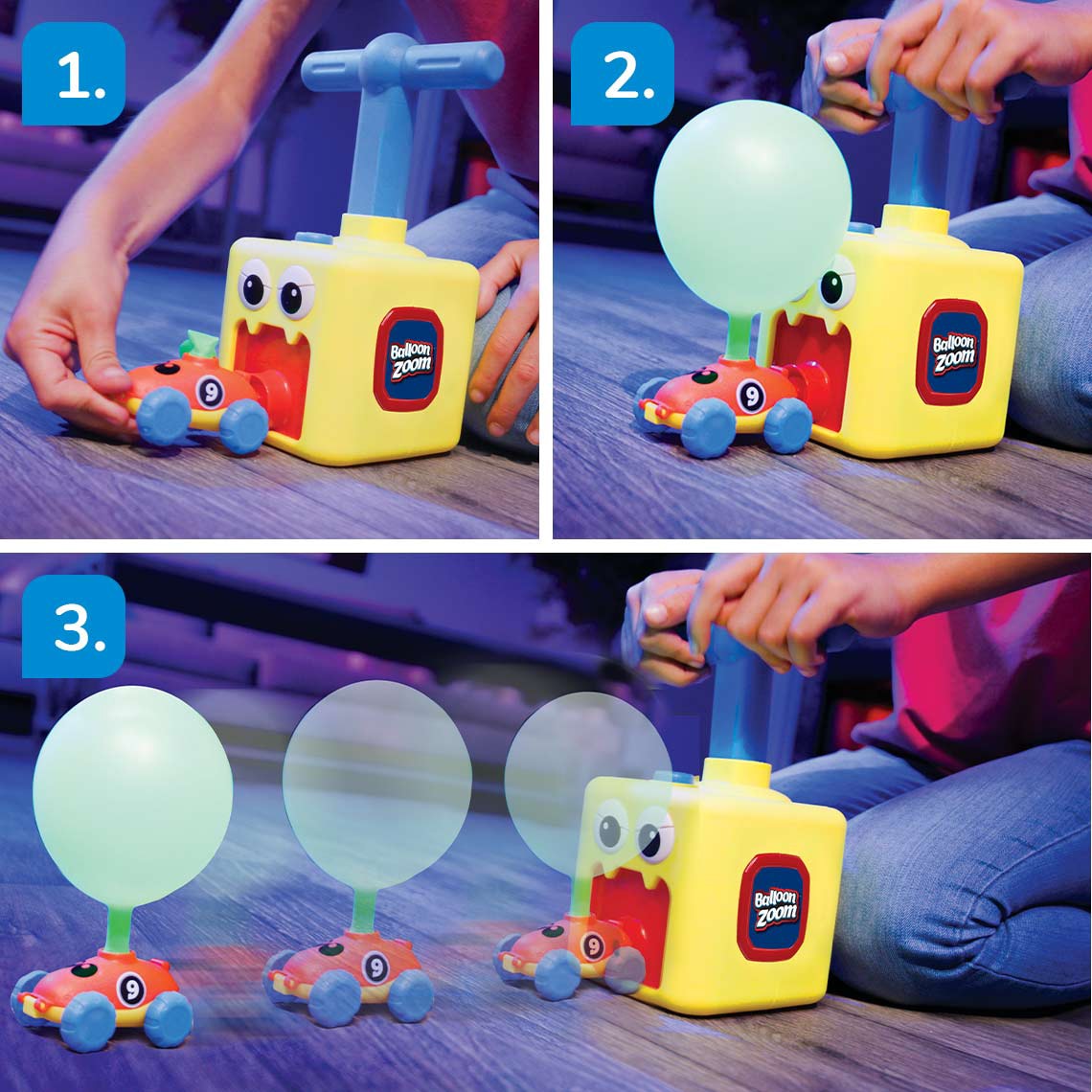 MediaShop Spielzeug-Auto »Balloon Zoom - Sonder-Doppel-Set«, (Set, 2 tlg.), 2 x ballonbetriebenes, fahrendes & fliegendes Spielzeugset