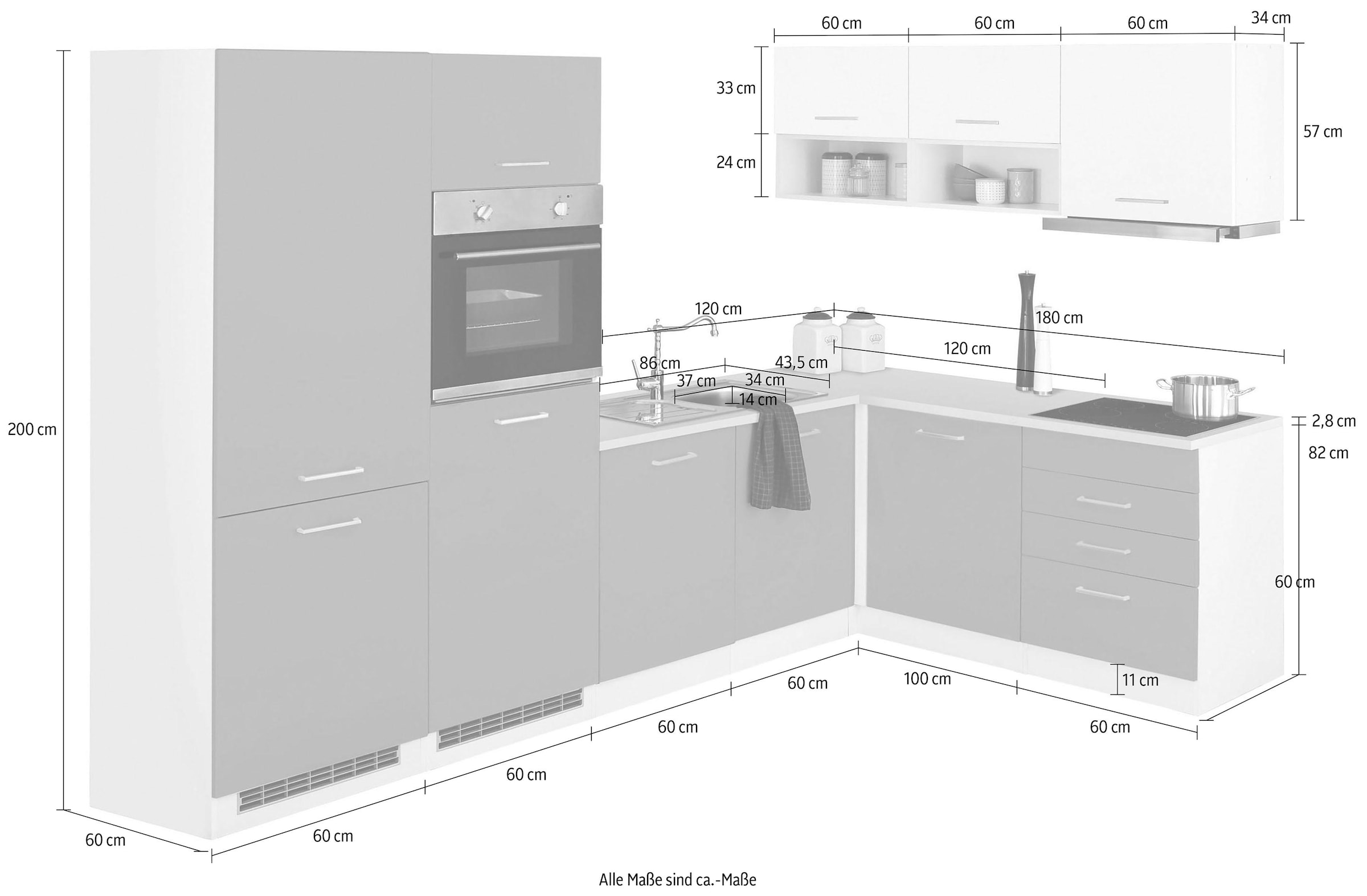 HELD MÖBEL Winkelküche und Geschirrspüler inkl. mit Kühl/Gefrierkombi 300x180 OTTO bei E-Geräte, cm, »Visby«