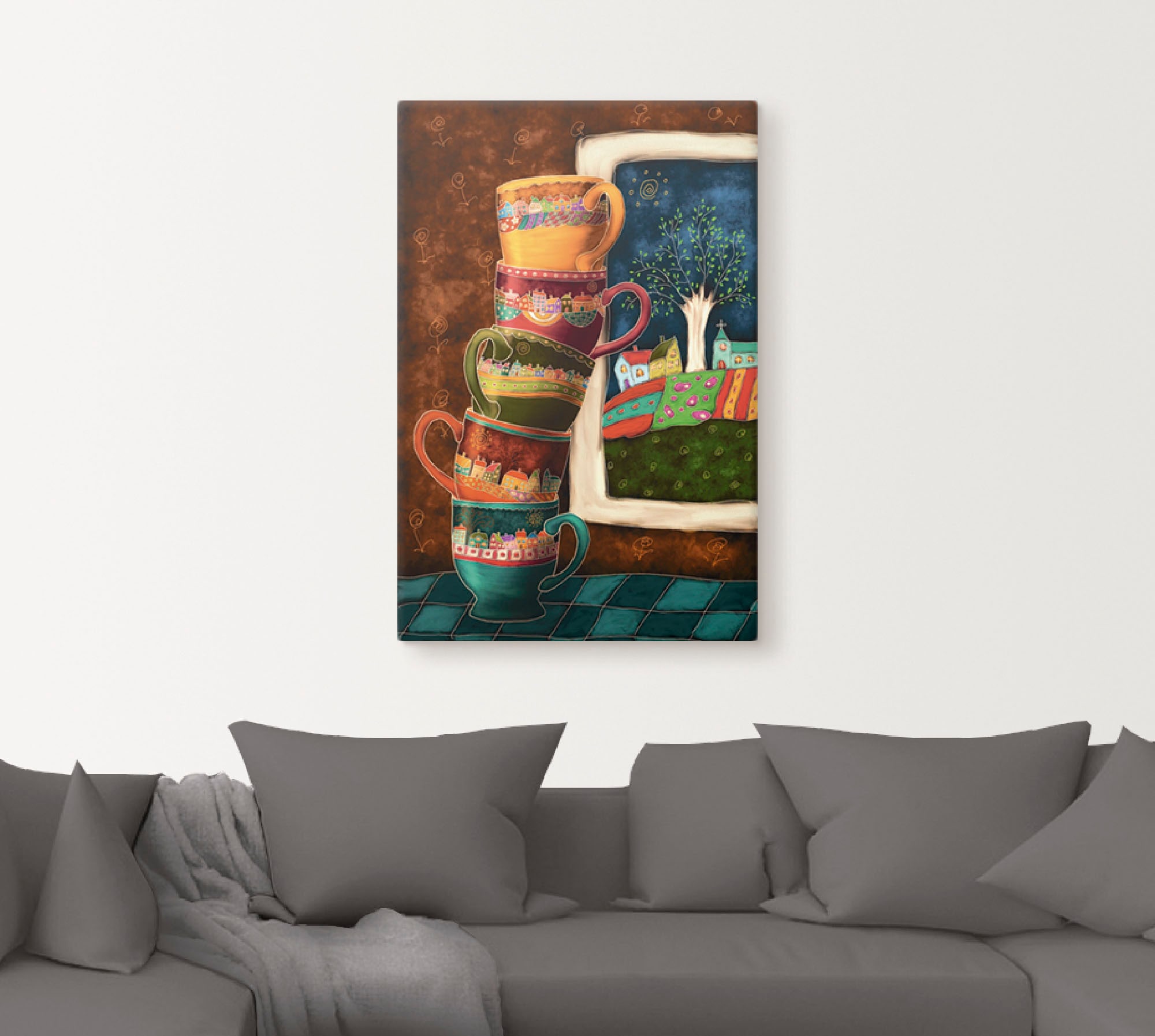 Artland Wandbild »Fröhliche Kaffeetassen«, Getränke, (1 St.), als Alubild, Outdoorbild, Leinwandbild, Poster, Wandaufkleber