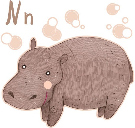 Wall-Art Wandtattoo »Nilpferd Hippo Buchstabe N«