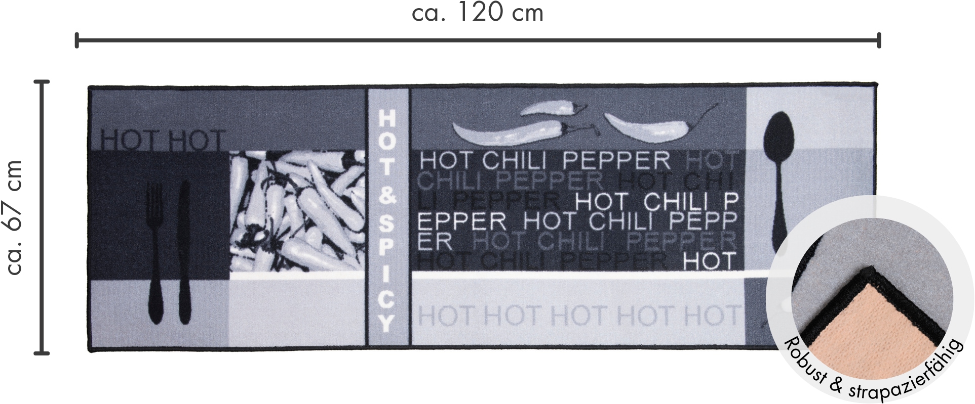 Andiamo Küchenläufer »Hot Pepper«, rechteckig, 5 mm Höhe, Motiv Peperoni/Chili, Küche, waschbar