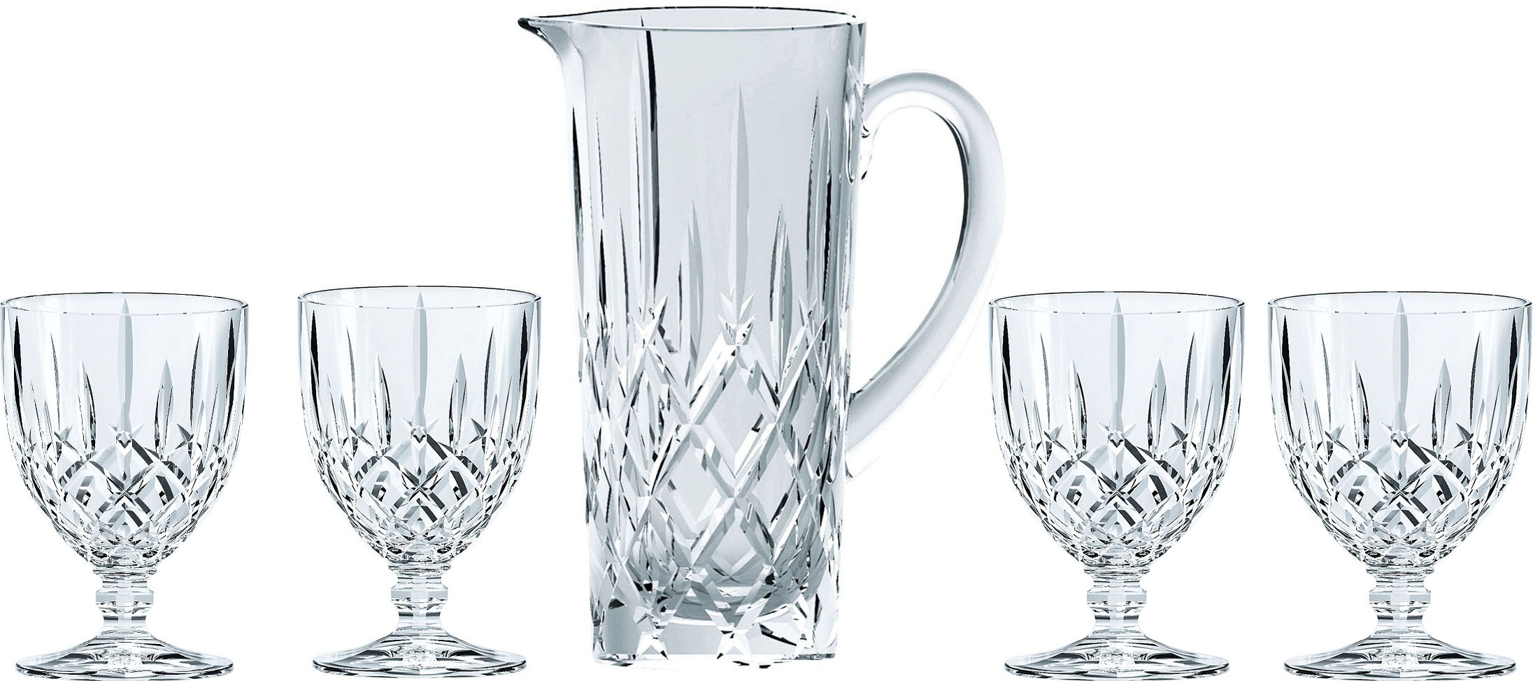 Nachtmann Gläser-Set »Noblesse«, (Set, 5 tlg., Fassungsvermögen: Krug 1190ml, Kelchglas 350ml-Höhe: Krug 23,2cm, Kelchglas 14cm-Durchmesser: Krug 12,6cm, Kelchglas 9cm), Kristallglas