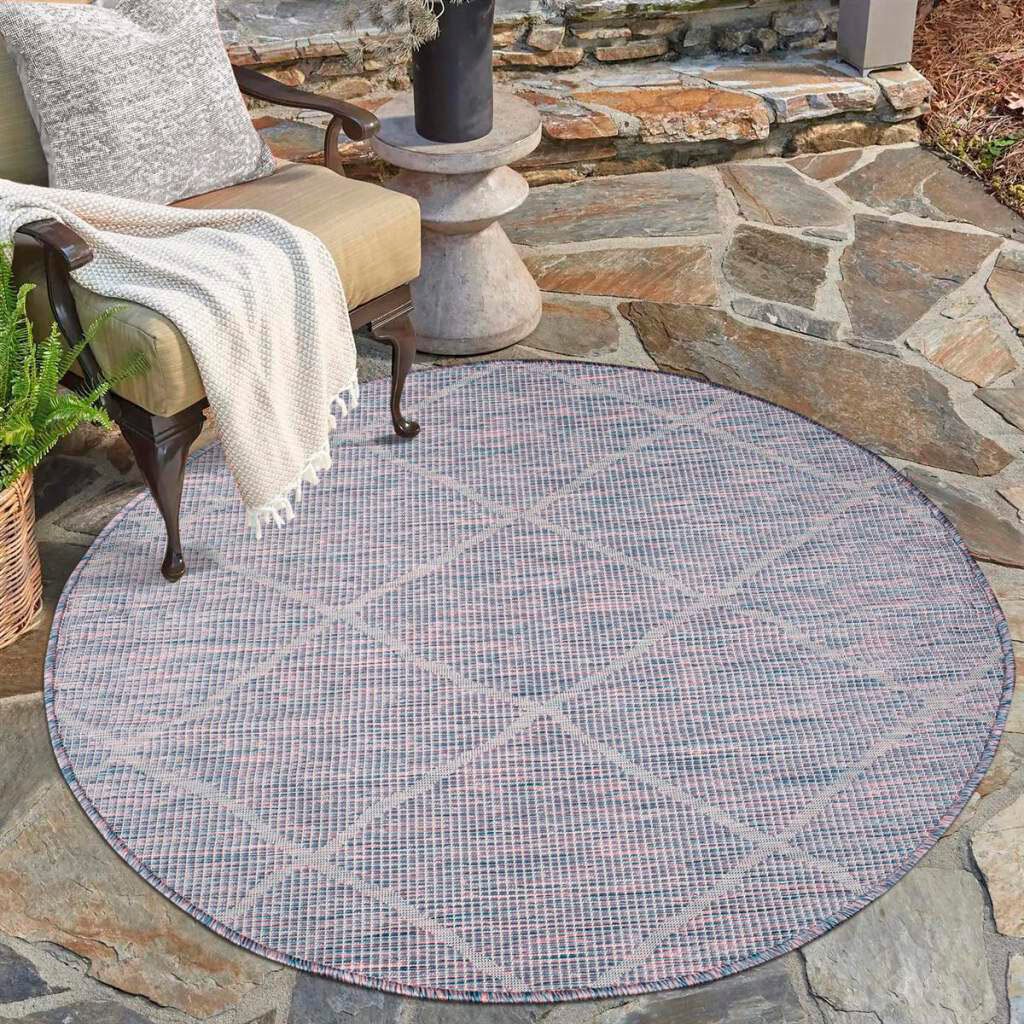 Carpet City Outdoorteppich »PALM3075«, rund, 5 mm Höhe, Wetterfest & UV-beständig, für Balkon, Terrasse, Küche, flach gewebt