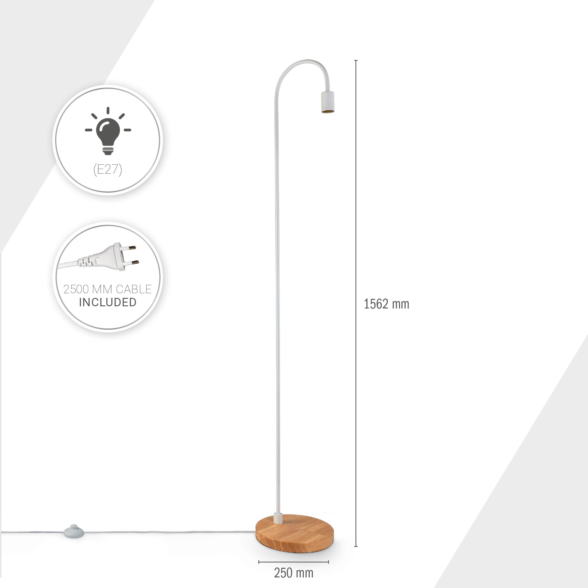 Paco Home Stehlampe »WALTER«, Leuchtmittel E27 | ohne Leuchtmittel, Bogenlampe Industrial LED Wohnzimmer Skandi Minimalistisch Holz Fuß