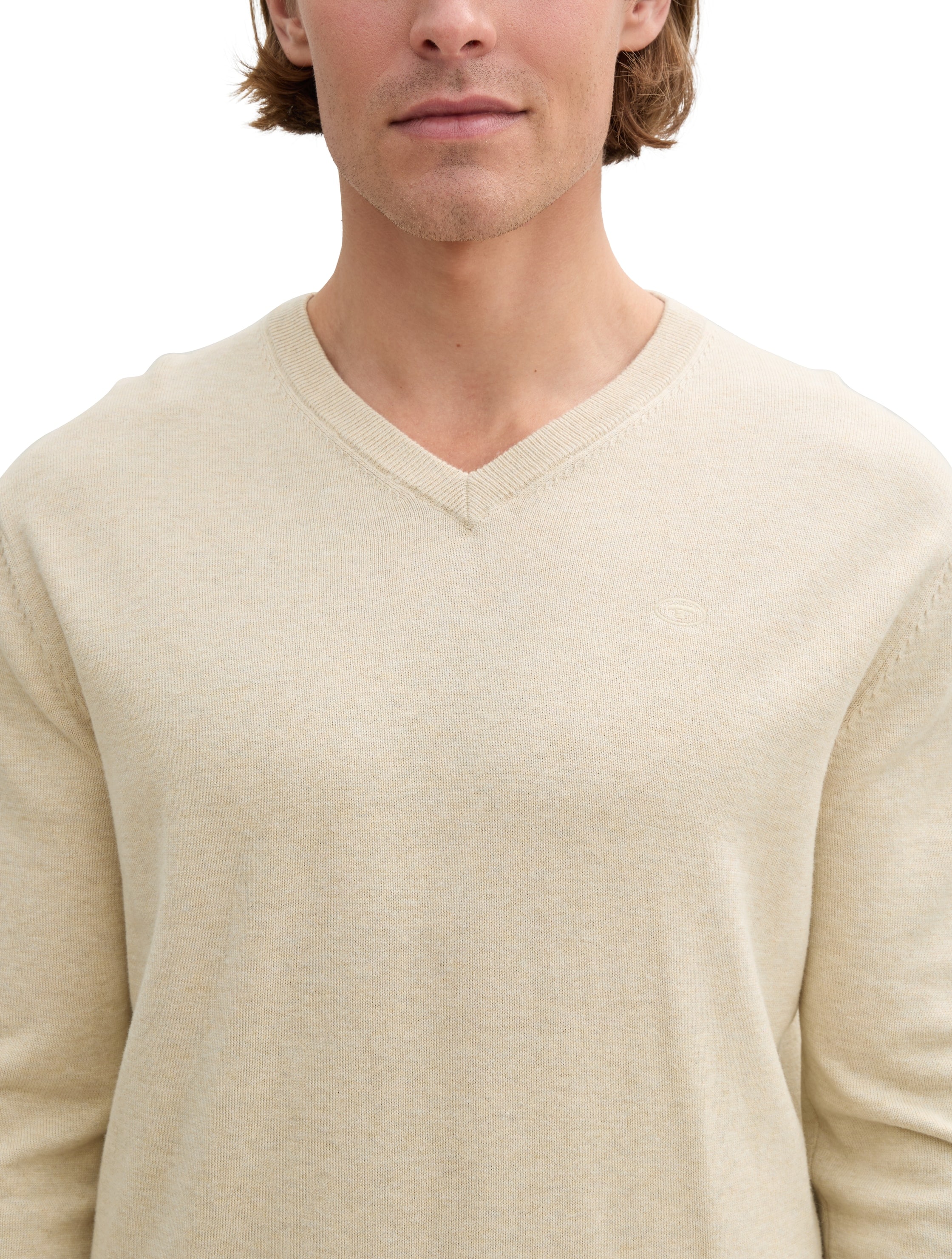 TOM TAILOR V-Ausschnitt-Pullover, mit kleiner Logo-Stickerei
