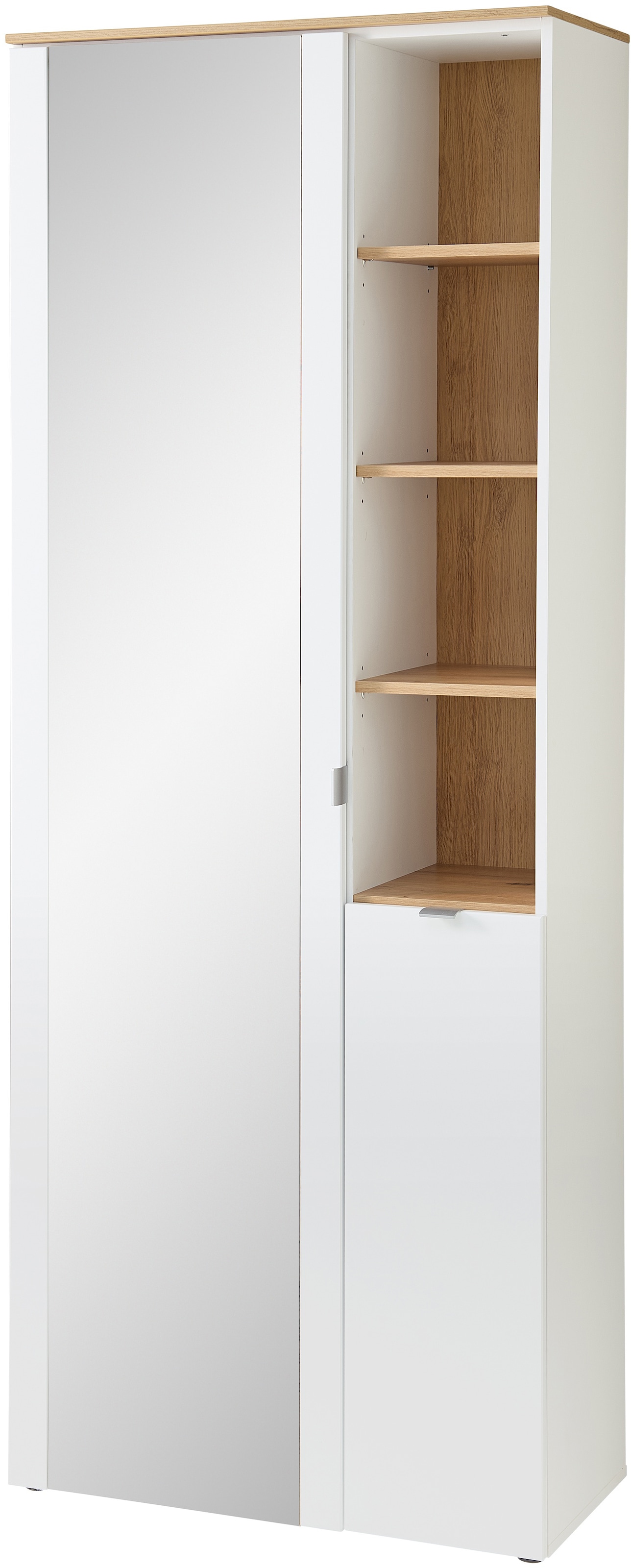 Innostyle Garderobenschrank »BARI Garderobenschrank mit Spiegel, BxHxT 78x202x38 cm«, (1 St.), 2 türig, 10 Fächer, Softclose, ABS Kantenschutz, Kleiderstange