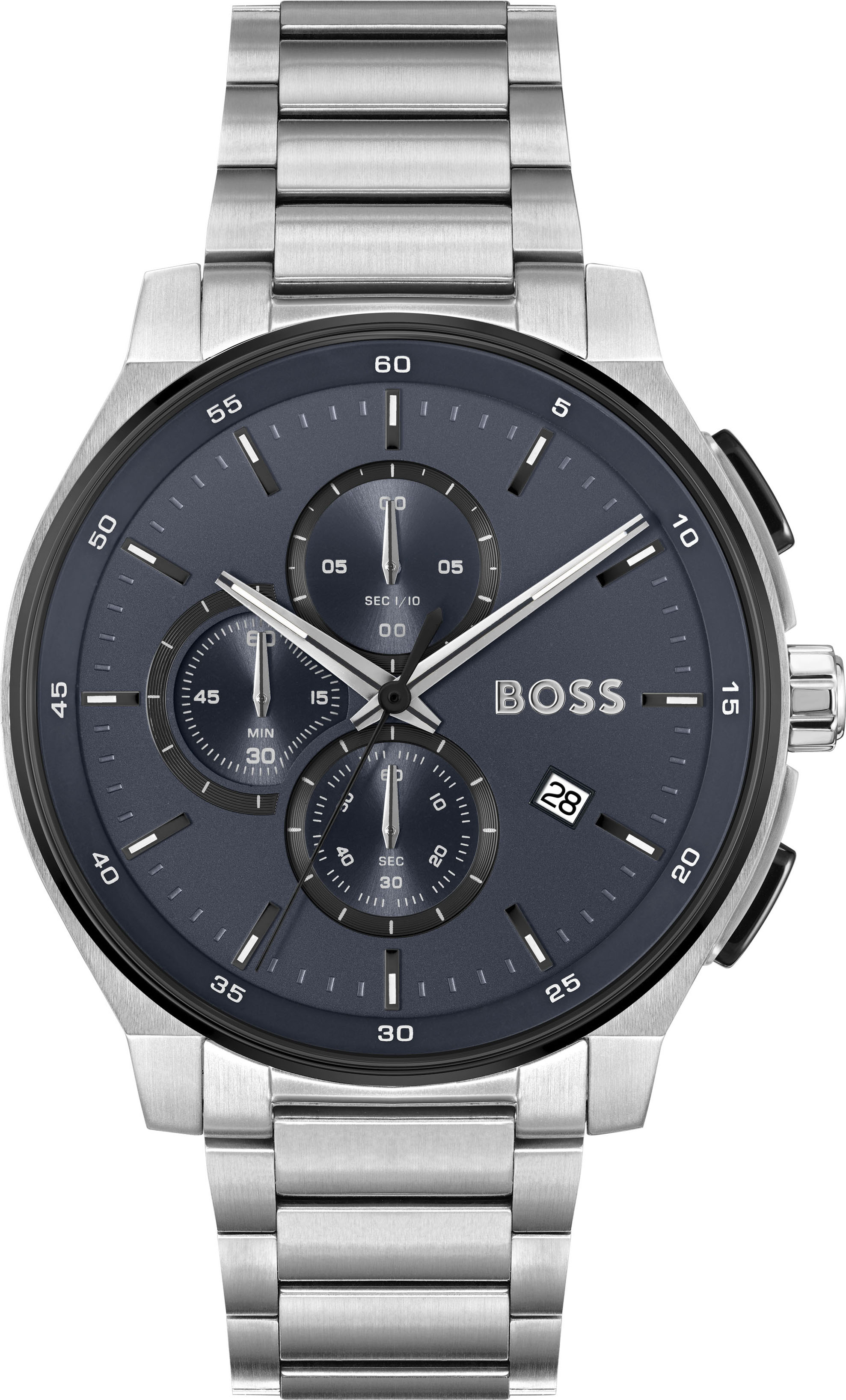 Boss Herren Chronograph »PEAK 2.0« Quarzuhr, Armbanduhr, Herrenuhr, Edelstahlarmband, analog, Tag in silberfarben