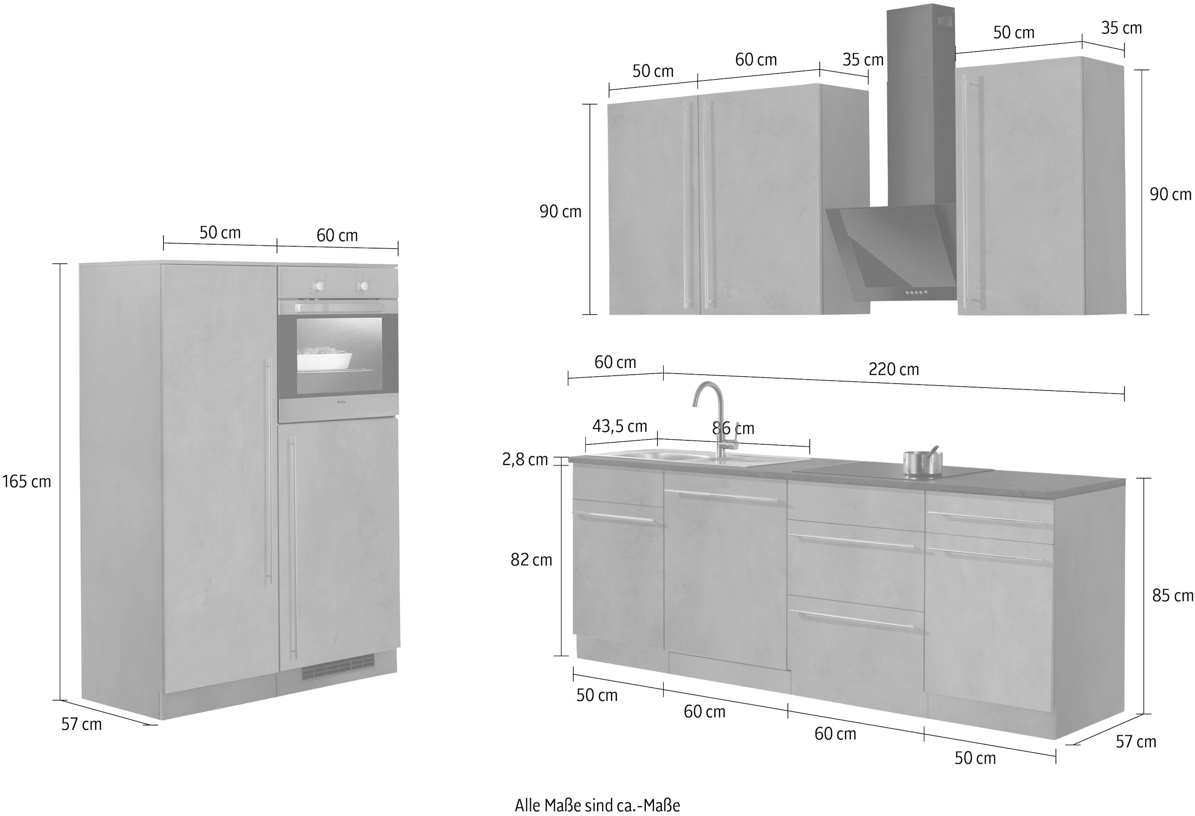 wiho Küchen Küchenzeile »Chicago«, ohne E-Geräte, Breite 330 cm