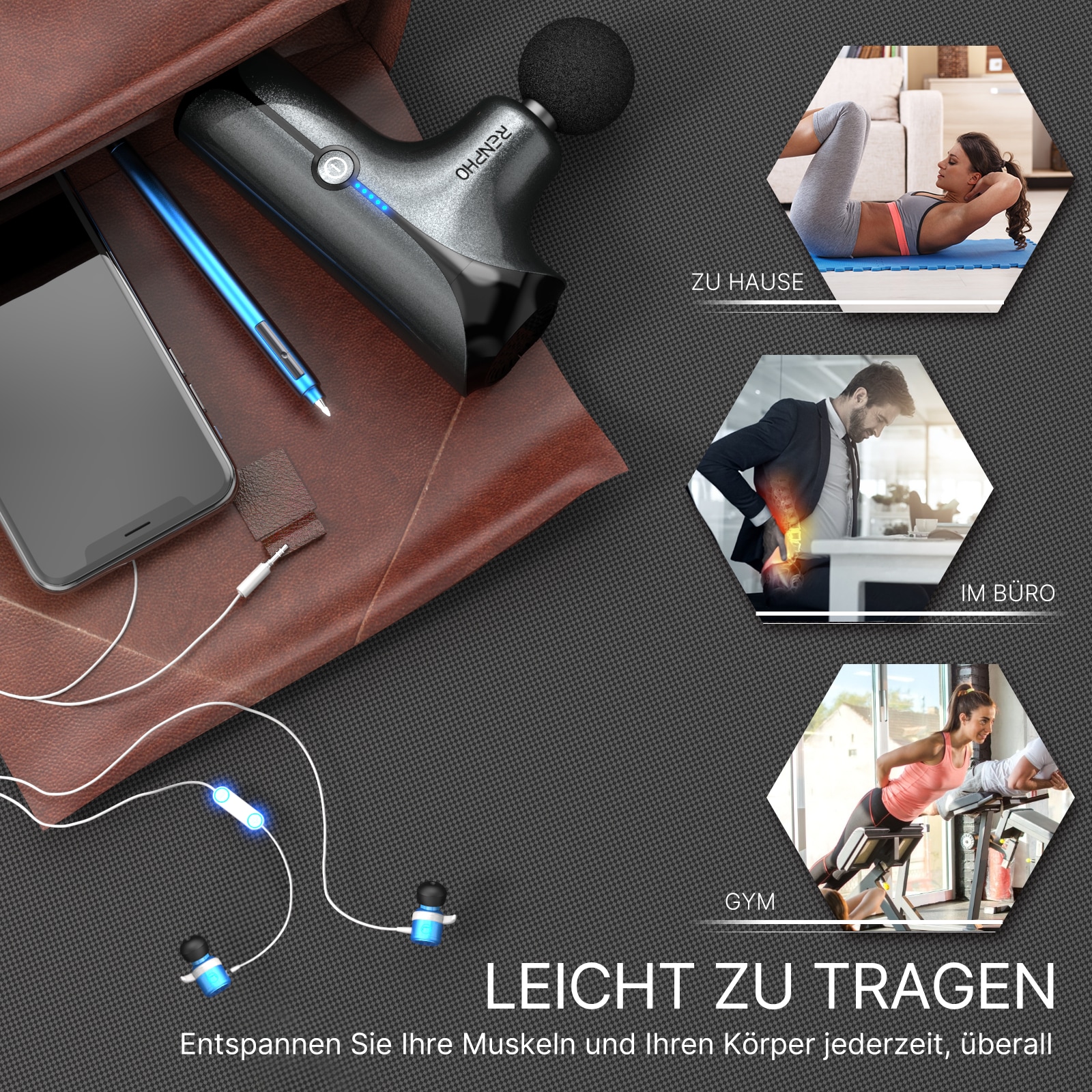 Renpho Massagepistole »Massage Gun mini GM173«, Leichte, tragbare Mini-Massagepistole für unterwegs