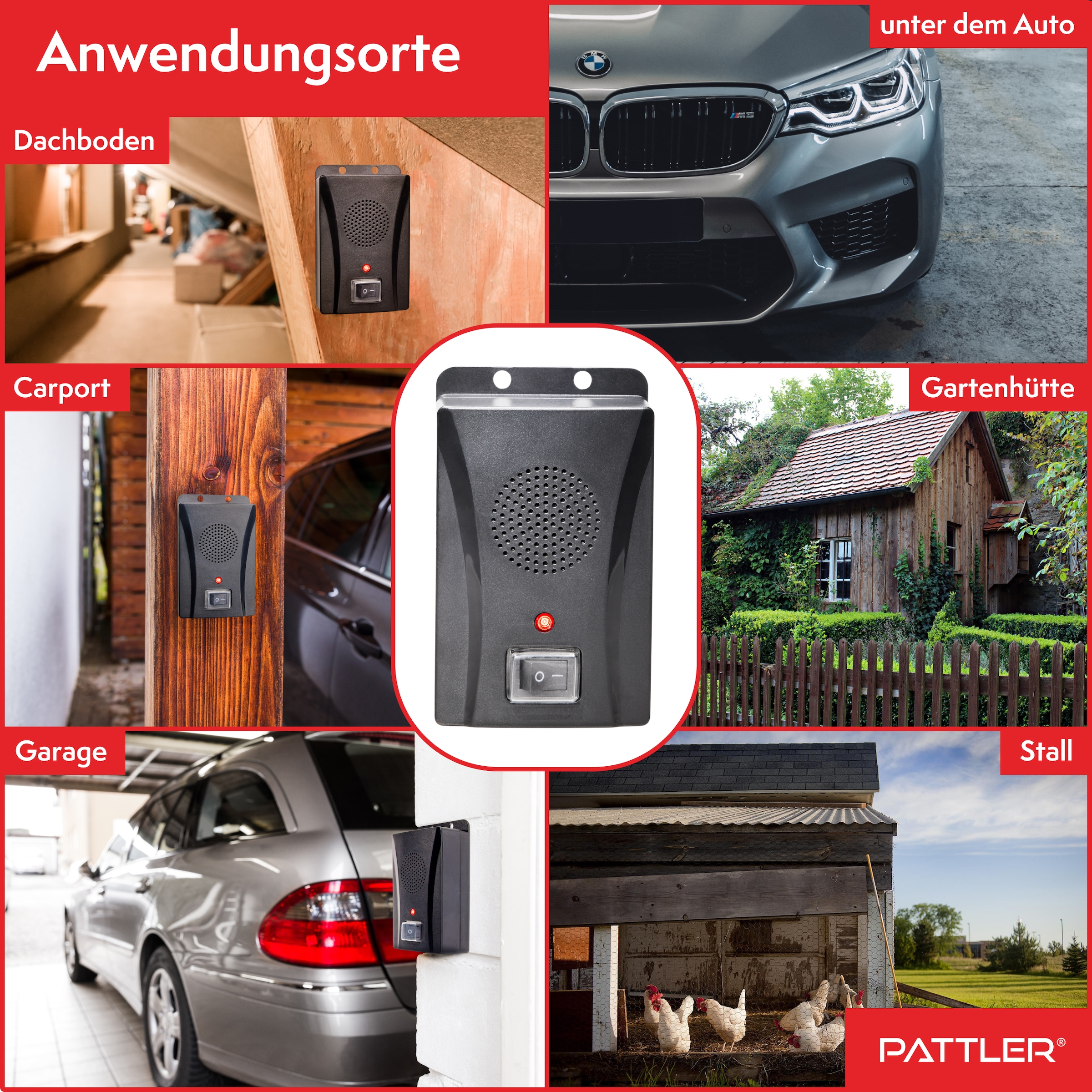 Pattler Ultraschall-Tierabwehr »Marderabwehr an Fahrzeug, Carport oder Stellplatz« 1 Gerät für ca. 40 m²