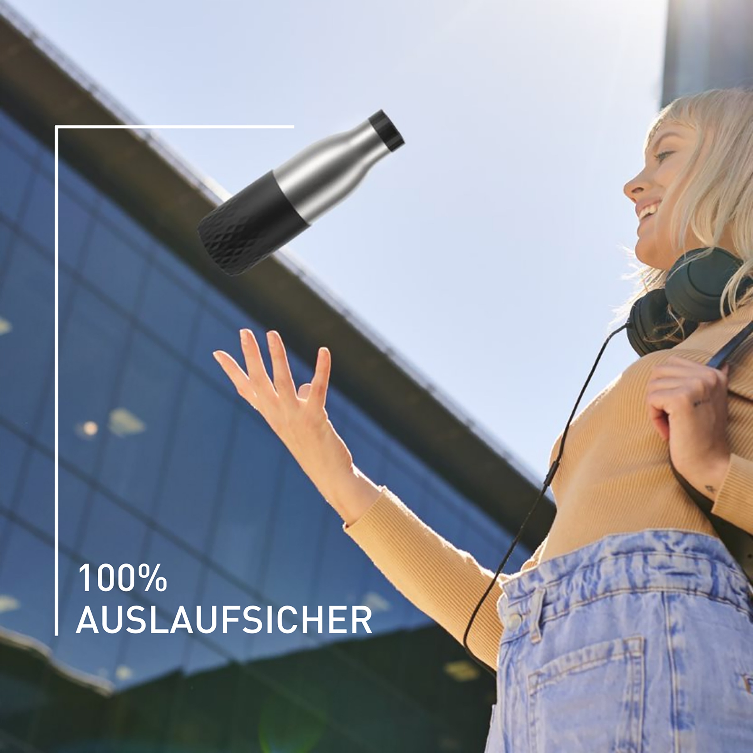 Emsa Trinkflasche »Bludrop Sleeve«, nachhaltig, Silikon-Manschette, 12h heiß, 24h kalt, 360° Trinkgenuss