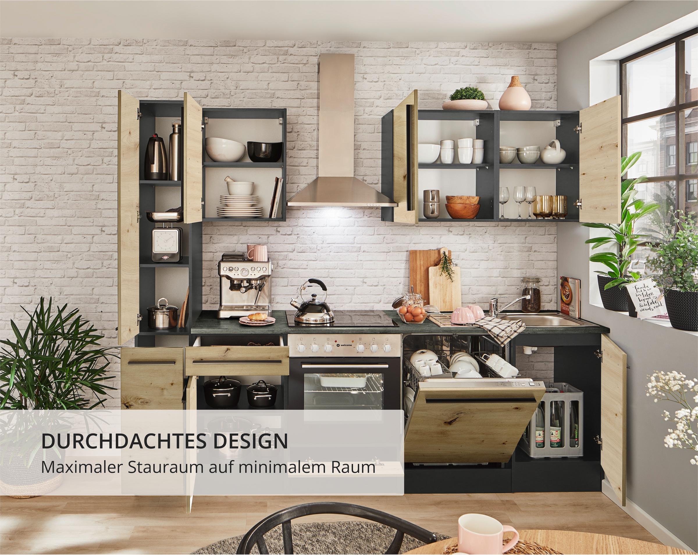 BASIC by Balculina Küchenzeile »Jazz«, Breite 250 cm, wahlweise mit E-Geräten