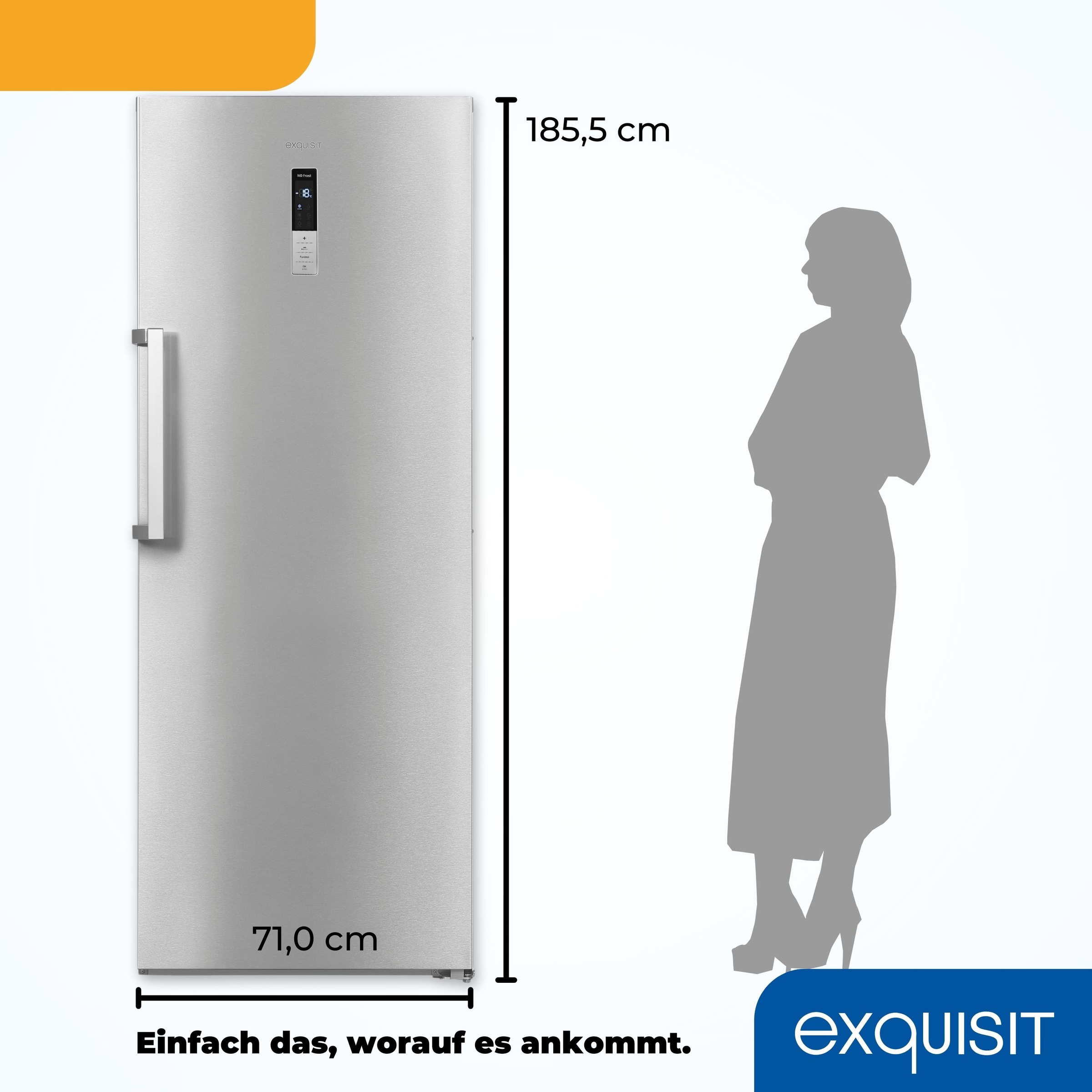 exquisit Gefrierschrank »GS380-NF-H-050E inoxlook«, 185,5 cm hoch, 71 cm breit, Türanschlag wechselbar