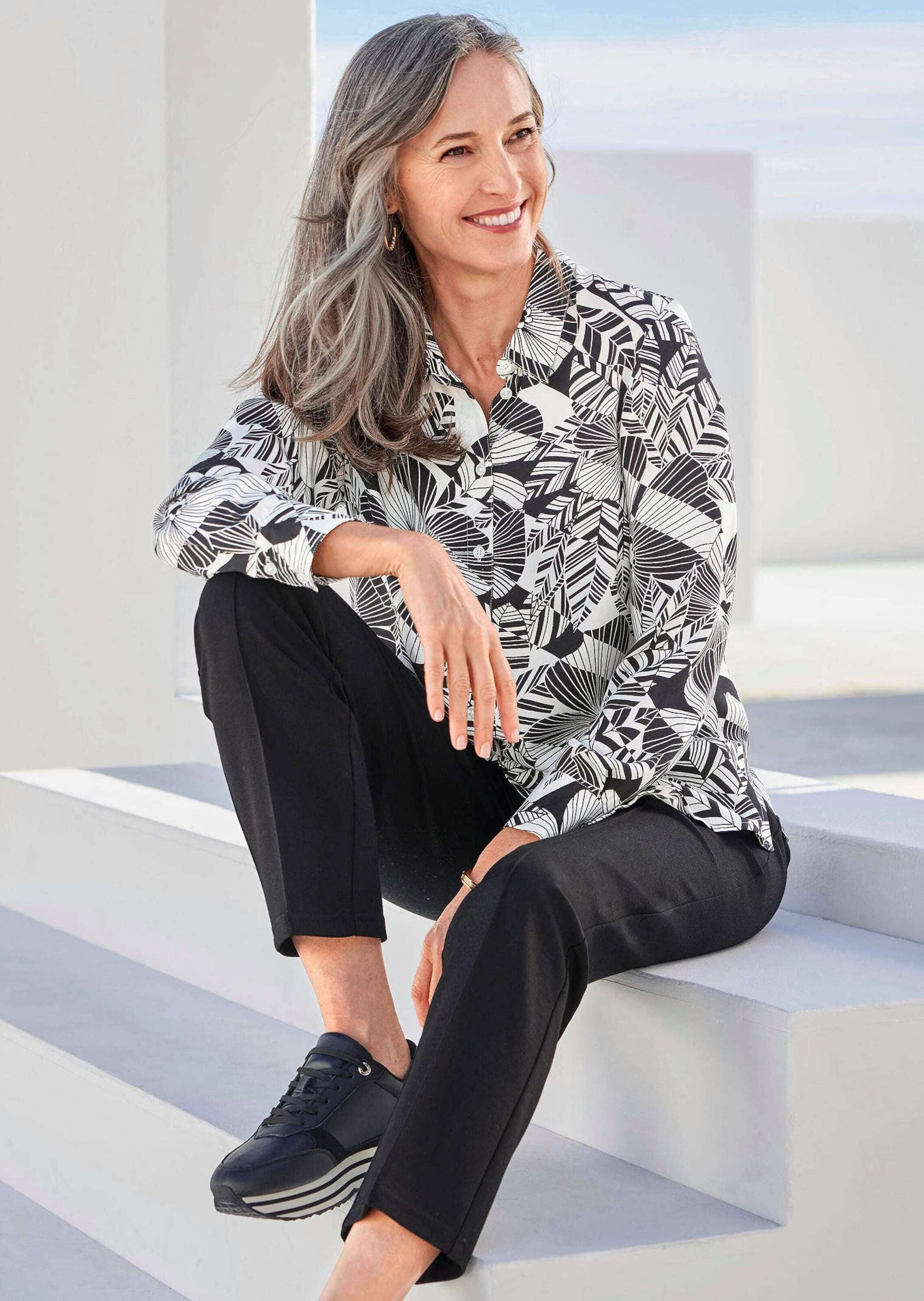 GOLDNER Hemdbluse »Kurzgröße Bluse« Florales Muster