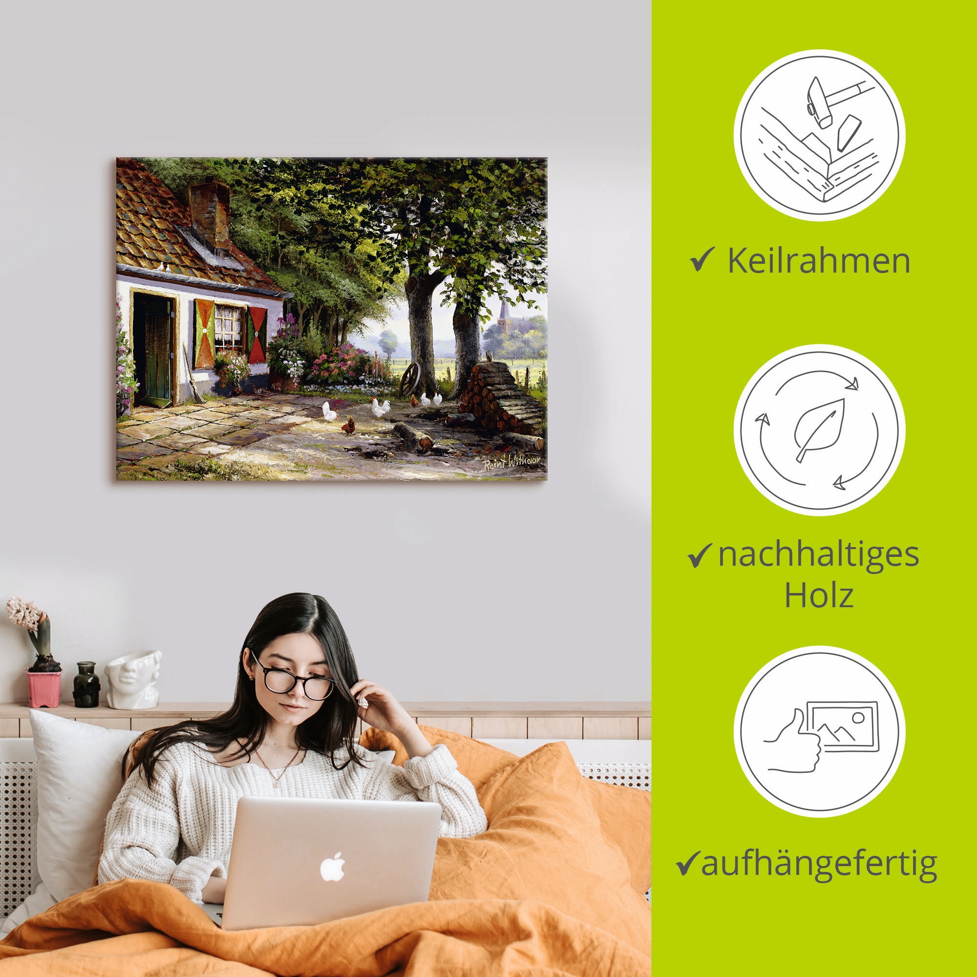 Artland Wandbild »Hühner auf dem Hof«, Garten, (1 St.), als Leinwandbild, Poster in verschied. Größen