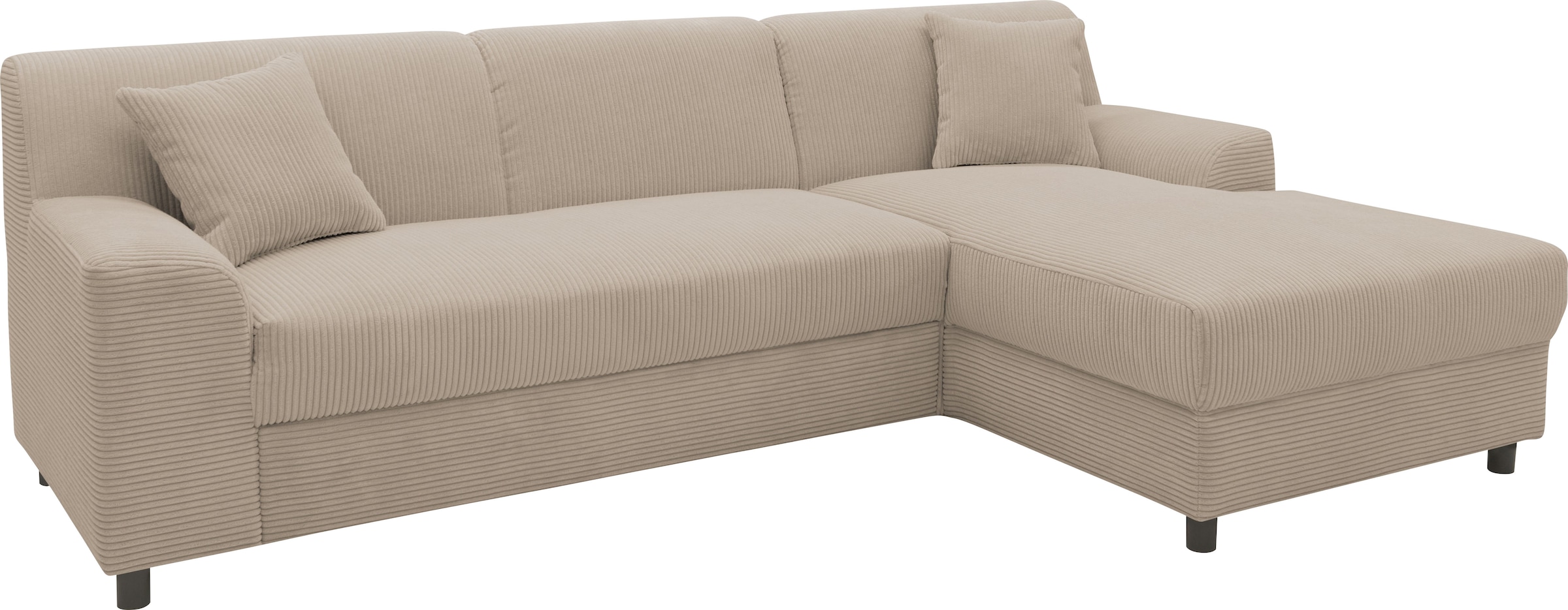 DOMO collection Ecksofa »Turah 2, L-Form, Cord oder Luxus-Microfaser, komfortabler Federkern«, B/T/H: 241/146/79 cm, incl. Zierkissen, wahlweise mit Bettfunktion
