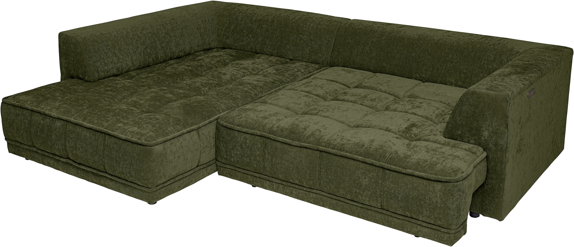 WERK2 Ecksofa »Tiga, Komfortsofa mit elekt. Auszugsfunktion, bequem, L-Form« Pure Wohlfühlgarantie: Ausziehbare Sitztiefe, XXL-Ottomane & Kissen.