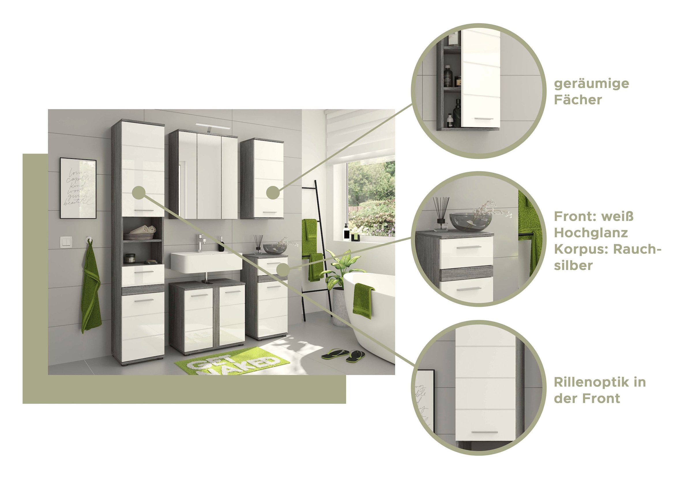 welltime Hochschrank »LUCCA, TOPSELLER!, Breite 35cm, 2 Türen, 1 Schubkasten, 2 Fächer«, MDF-Front, Türanschlag wechselbar, Badmöbel, Badschrank, Badezimmer