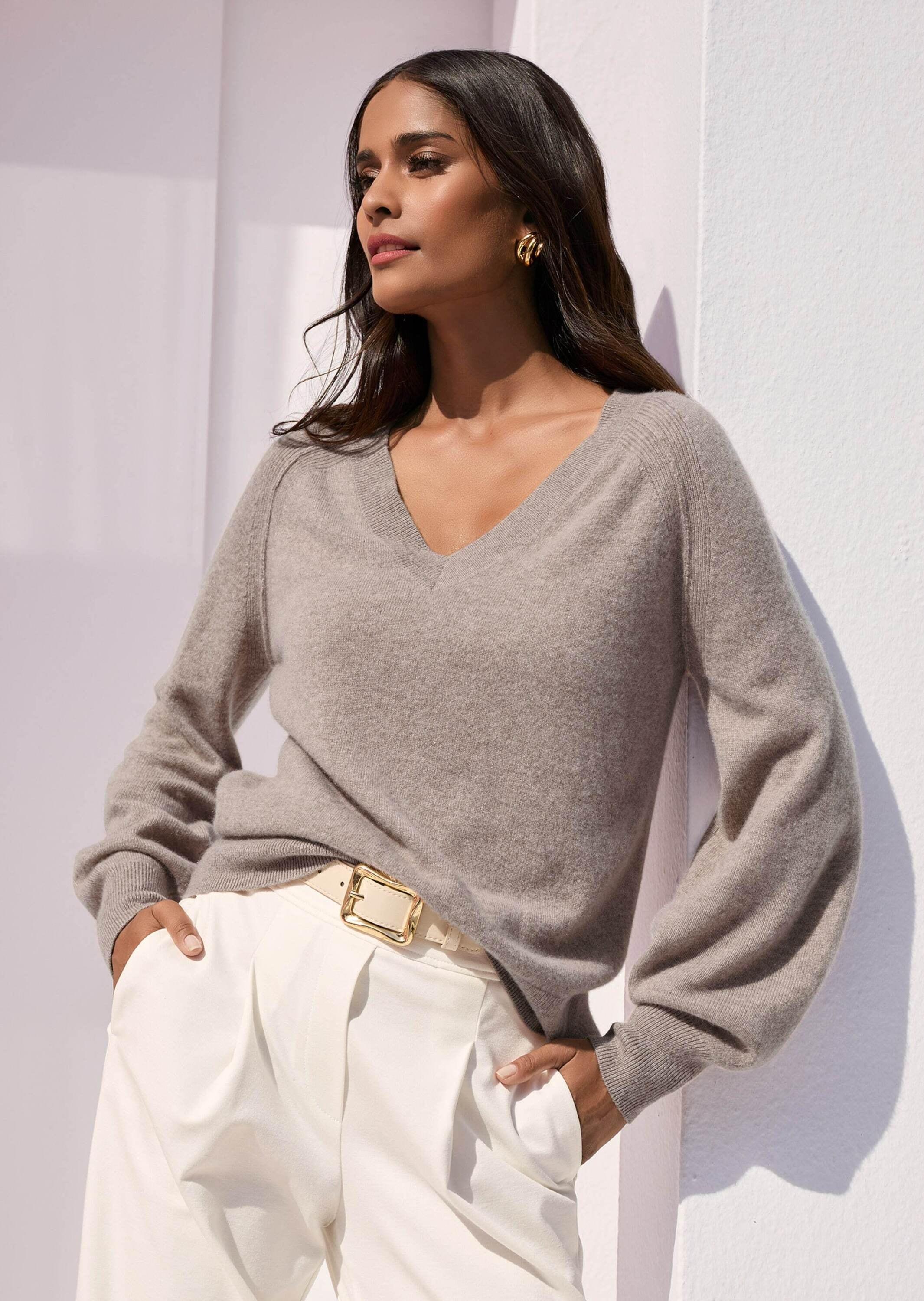 MADELEINE Longpullover »Pullover V-Pullover mit Kaschmir«