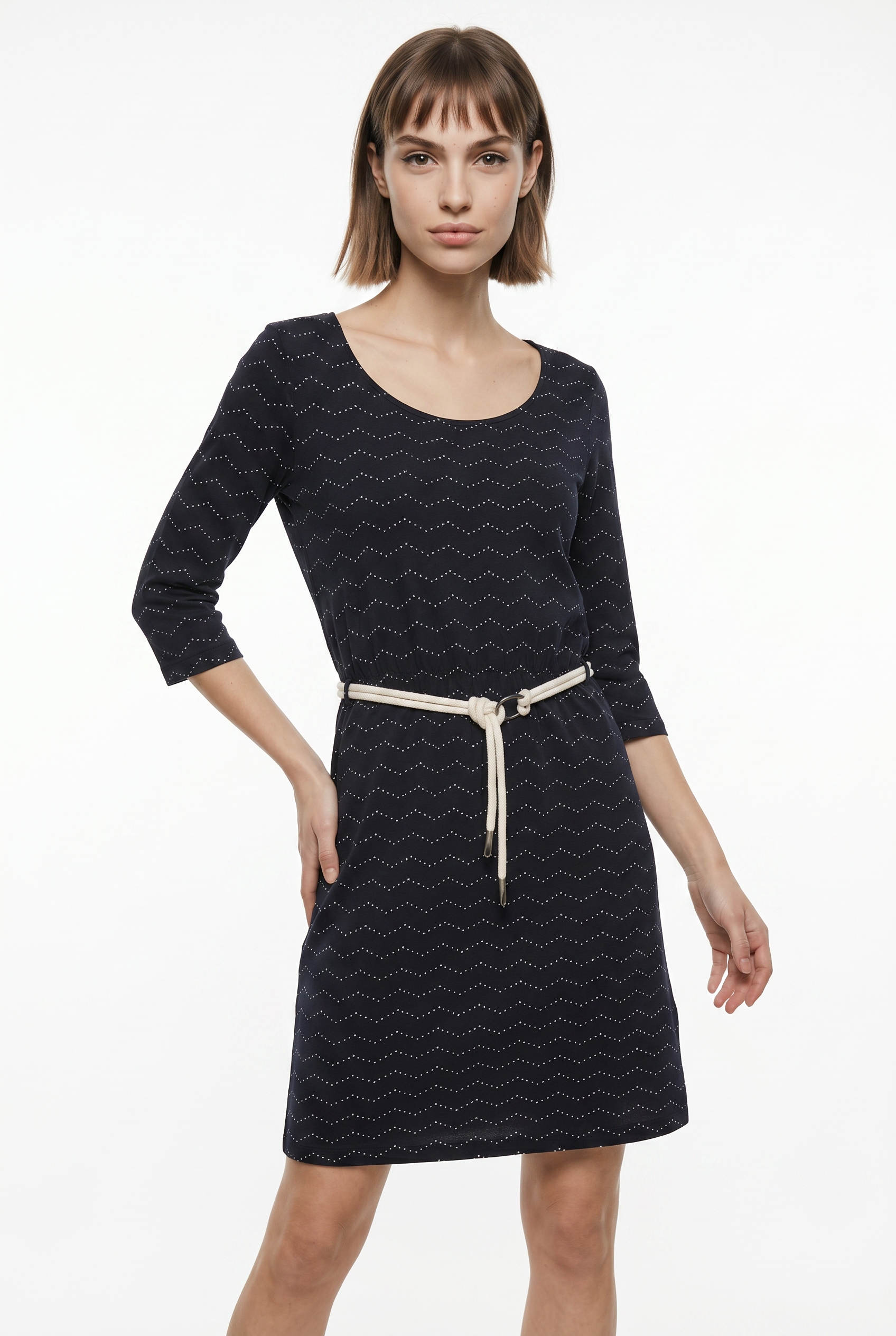 Ragwear Jerseykleid »LILITHA ZIG ZAG O« mit Taillen-Bindegürtel