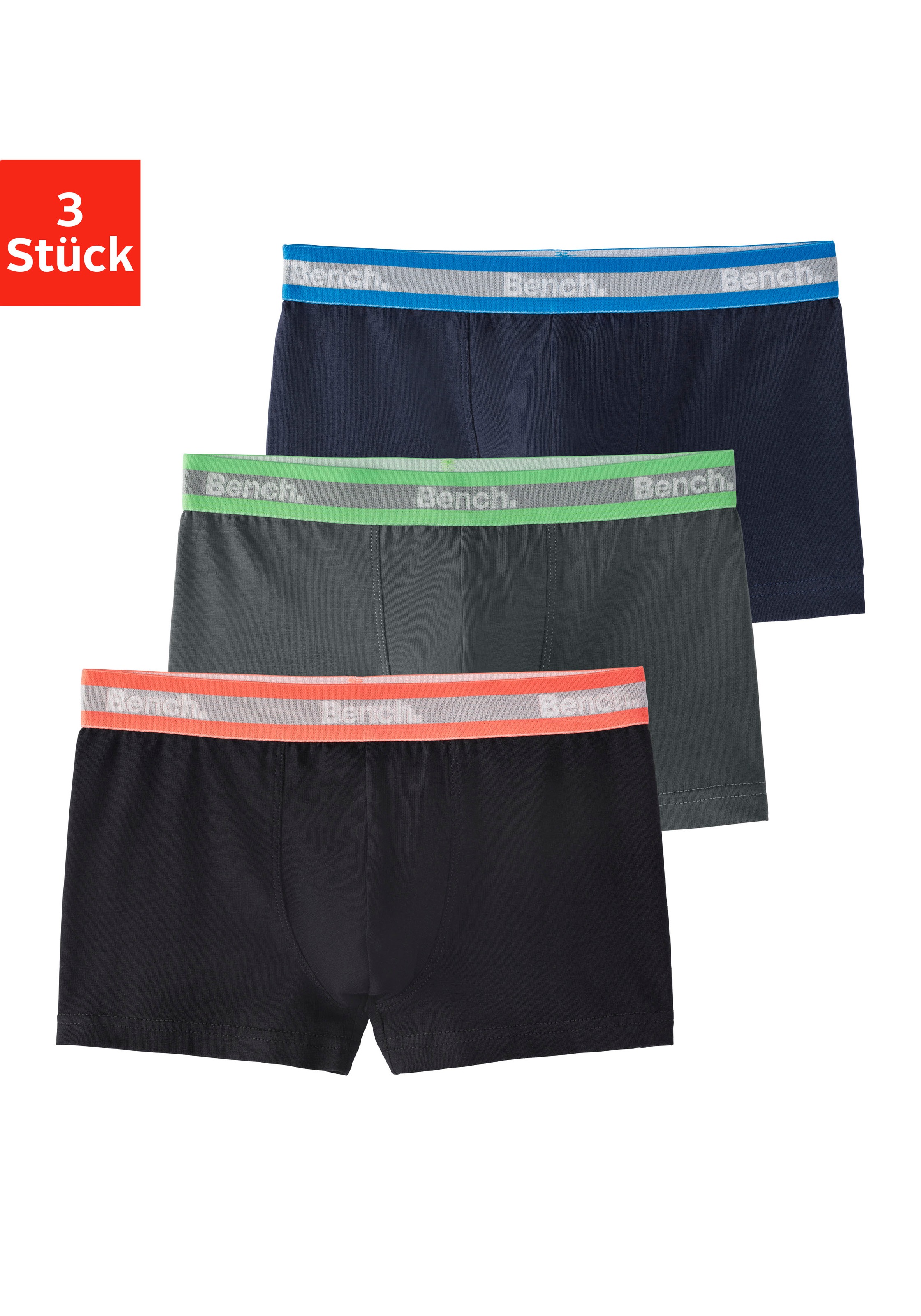 Bench. Boxer »Boxershorts für Jungen«, (Packung, 3 St.), unifarben mit neon Bündchen