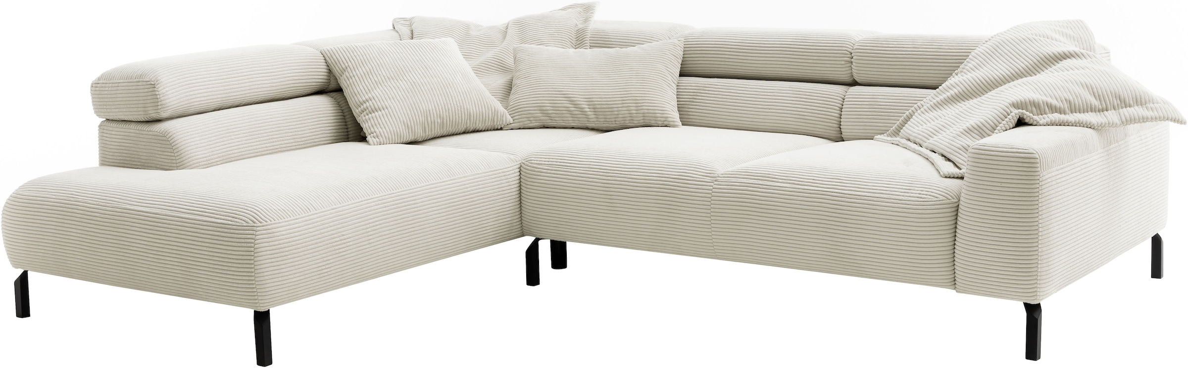 Places of Style Ecksofa »Antonelli, L-Form, inkl. Kopfteilverstellung, Breite 276 cm«, mit elektrischer Sitztiefenverstellung, in Cord, natur