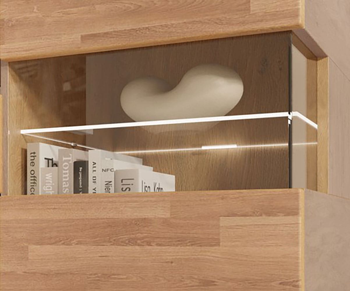 OTTO home Highboard »VETRO Teilmassiv, Fronten Massivholz, Wohnzimmer, Stauraum,Griffmulde« B/T/H:150/40/1445,5cm, 15geschlossene Fächer,verstellbare Einlegeboden