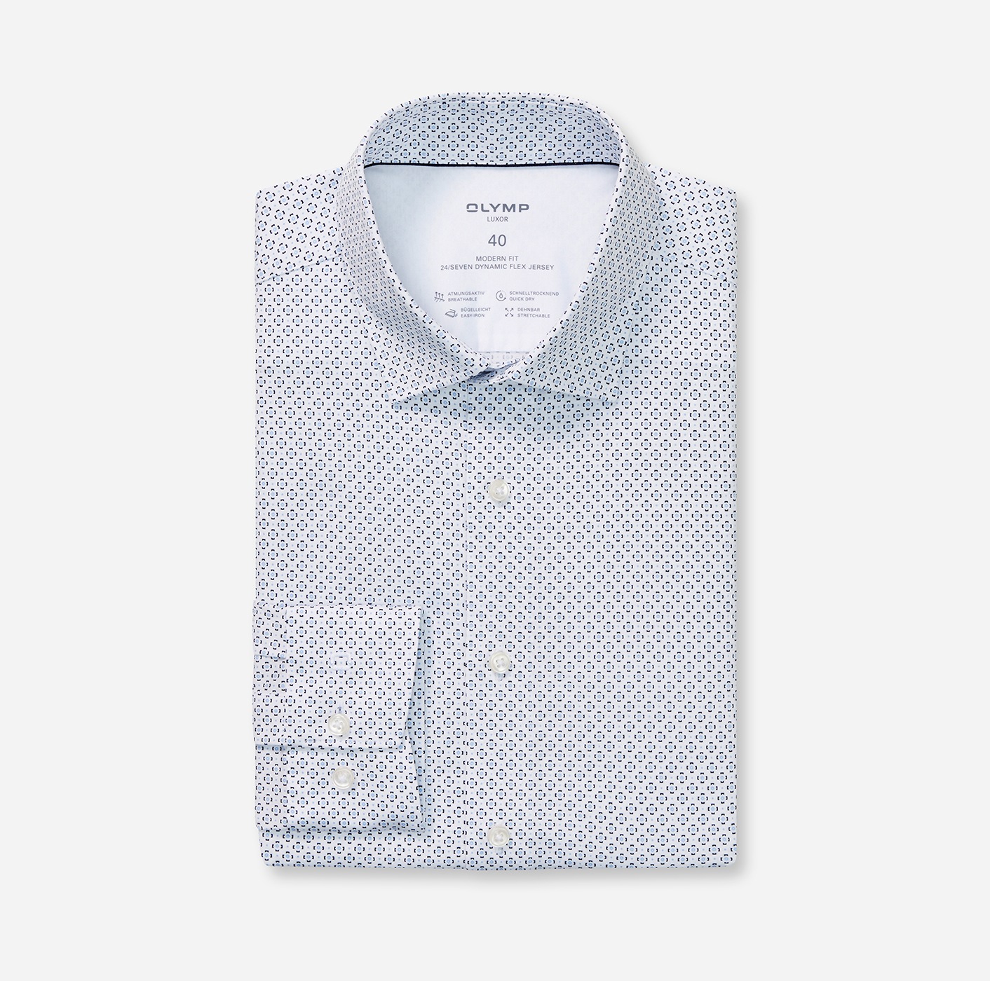 OLYMP Langarmhemd »Luxor 24/Seven modern fit« Atmungsaktiv, gemustert, modern fit, Jersey, Businesshemd