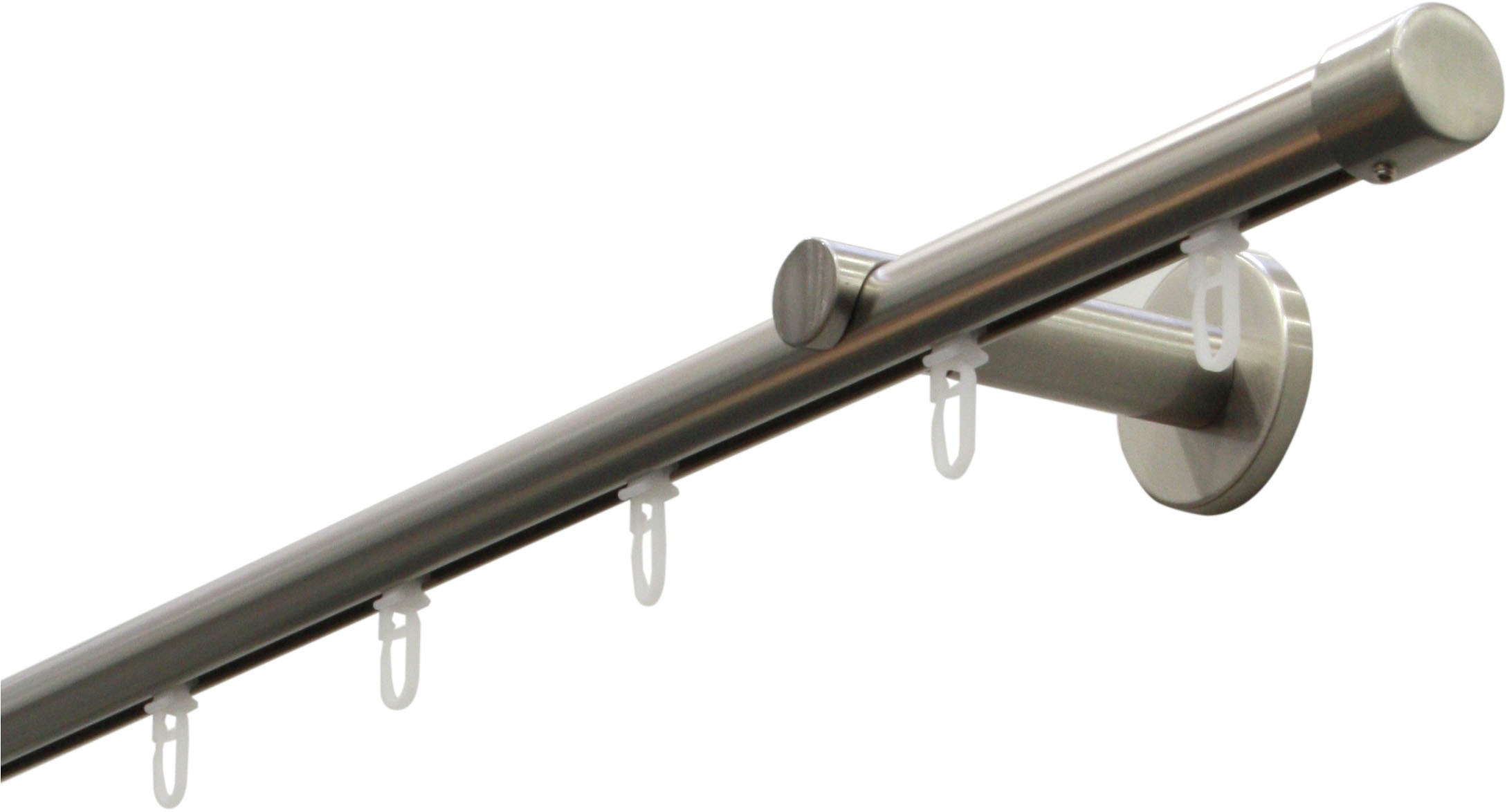 GARDINIA Gardinenstange »Set Isa 1-Lauf mit Innenlauf II«, 1 läufig-läufig, mit Bohren, Wandmontage, Metall, Komplettes Gardinenstangen-Set