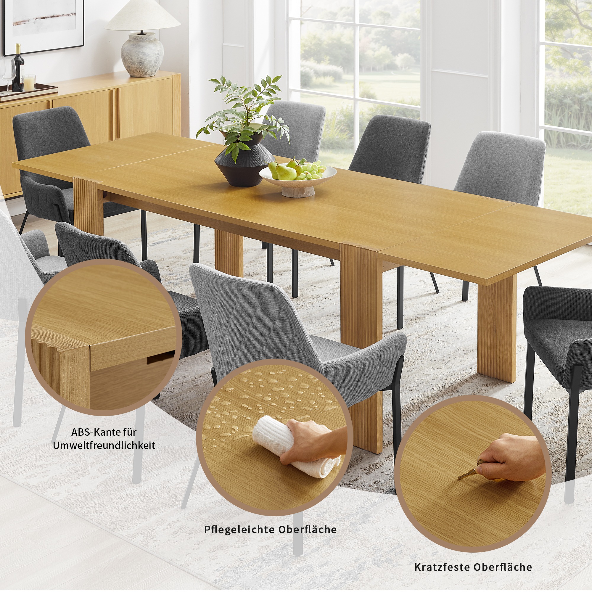 OTTO home Esstisch »Peregrin, verlängerbar von 180 - 270 cm« Melaminoberfläche, robustes Eschenholzgestell, Verlängerungsfunktion